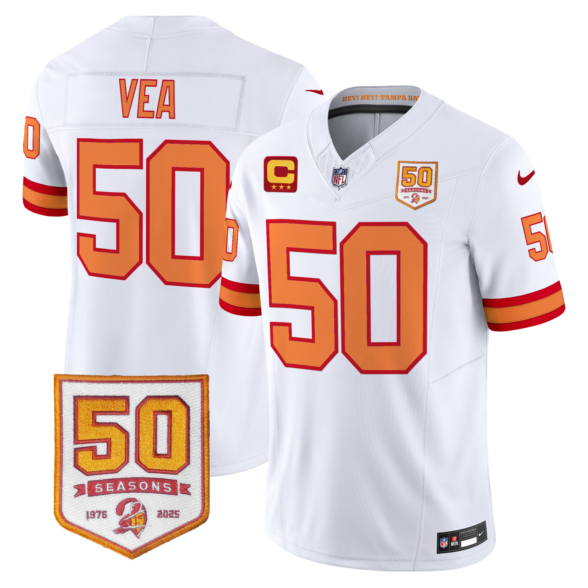 Men's Tampa Bay Buccaneers Throwback 50th Season Patch Vapor Limited Jersey - All Stitched - Image 9