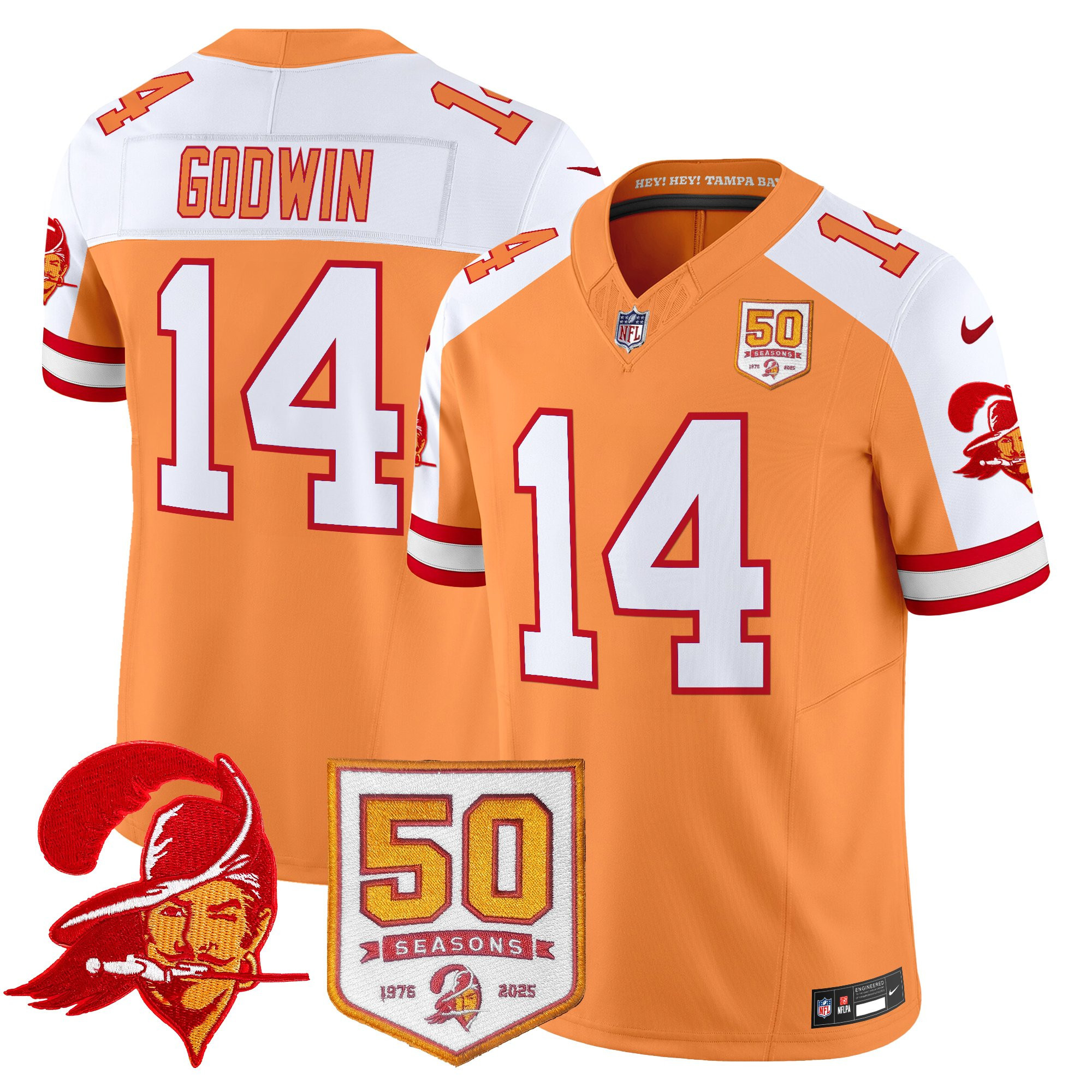 Men's Tampa Bay Buccaneers Throwback 50th Season Patch Vapor Limited Jersey - All Stitched - Image 30