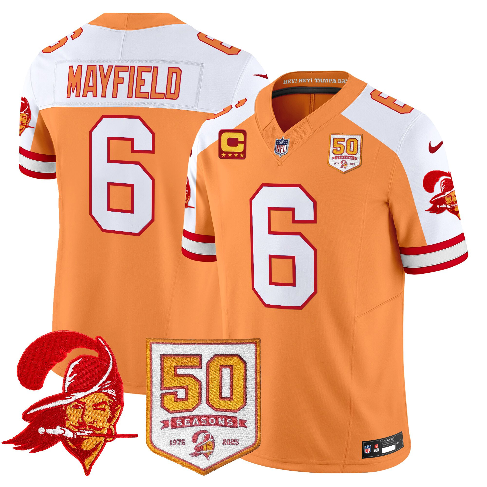 Men's Tampa Bay Buccaneers Throwback 50th Season Patch Vapor Limited Jersey - All Stitched - Image 23