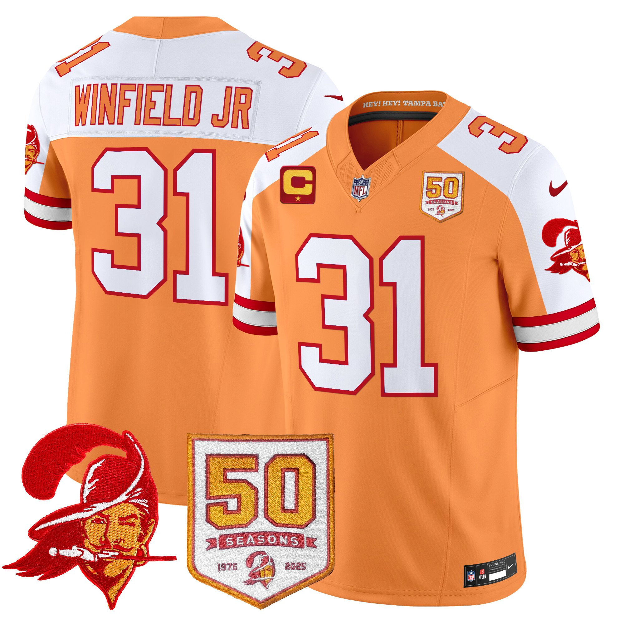 Men's Tampa Bay Buccaneers Throwback 50th Season Patch Vapor Limited Jersey - All Stitched - Image 32