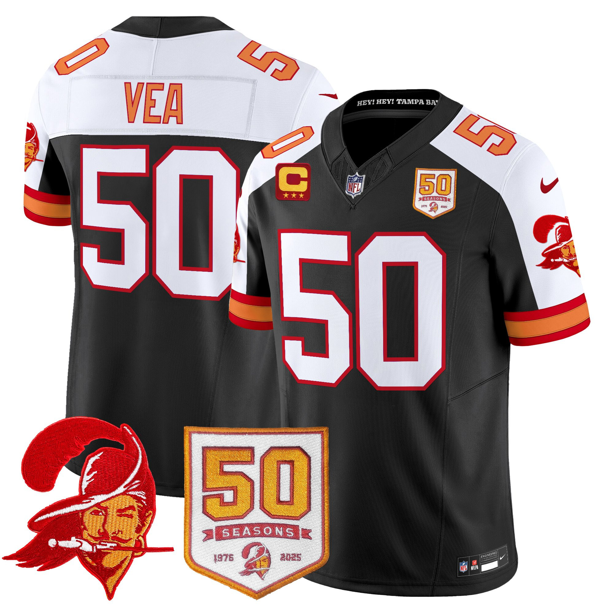 Men's Tampa Bay Buccaneers Throwback 50th Season Patch Vapor Limited Jersey - All Stitched - Image 42