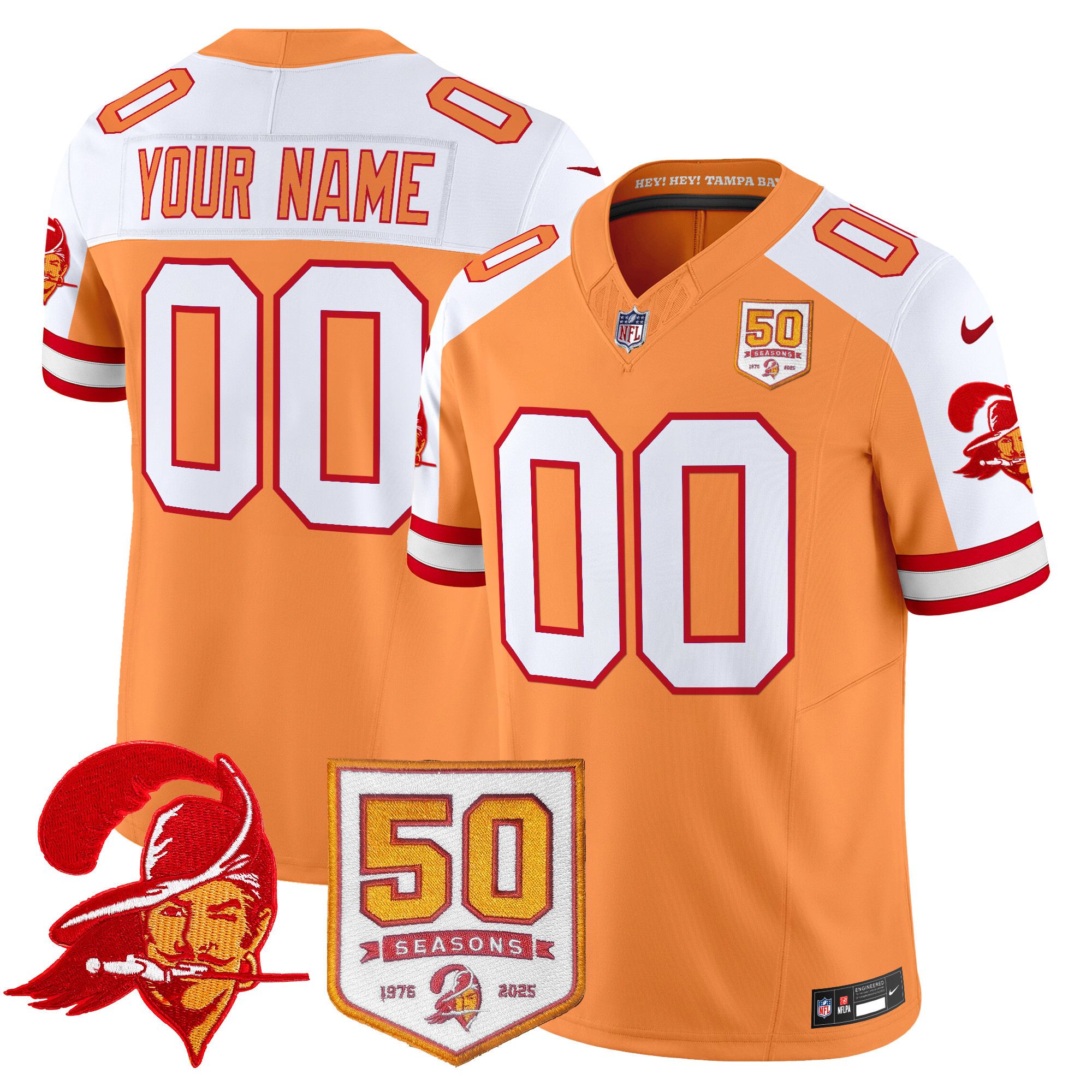 Tampa Bay Buccaneers Throwback 50th Season Patch Vapor Limited Custom Jersey - All Stitched - Image 3