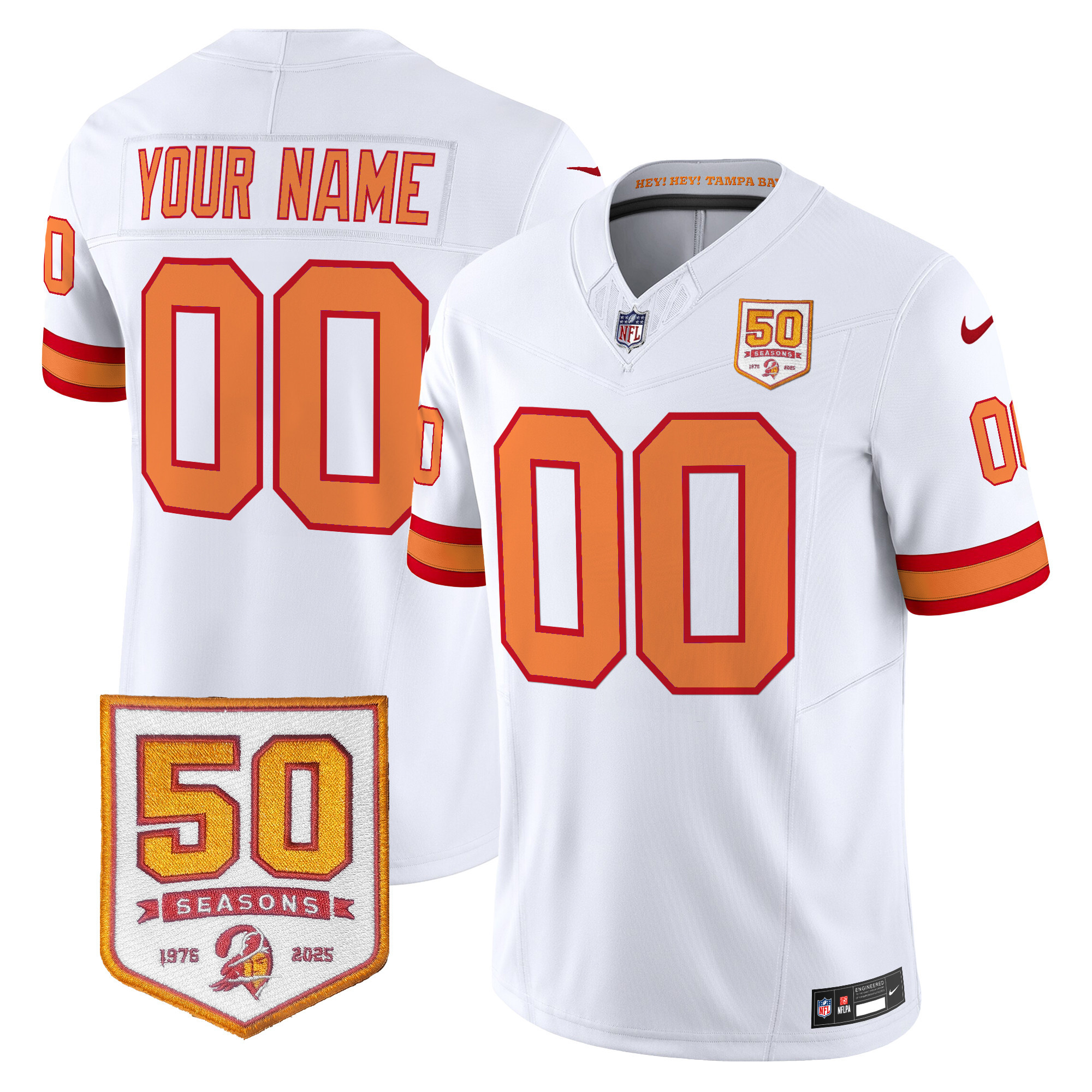 Tampa Bay Buccaneers Throwback 50th Season Patch Vapor Limited Custom Jersey - All Stitched