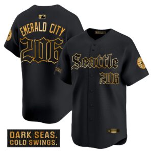Men's Seattle Mariners 'Deep Sea Gothic Edition' Gold Vapor Premier Limited Jersey - All Stitched