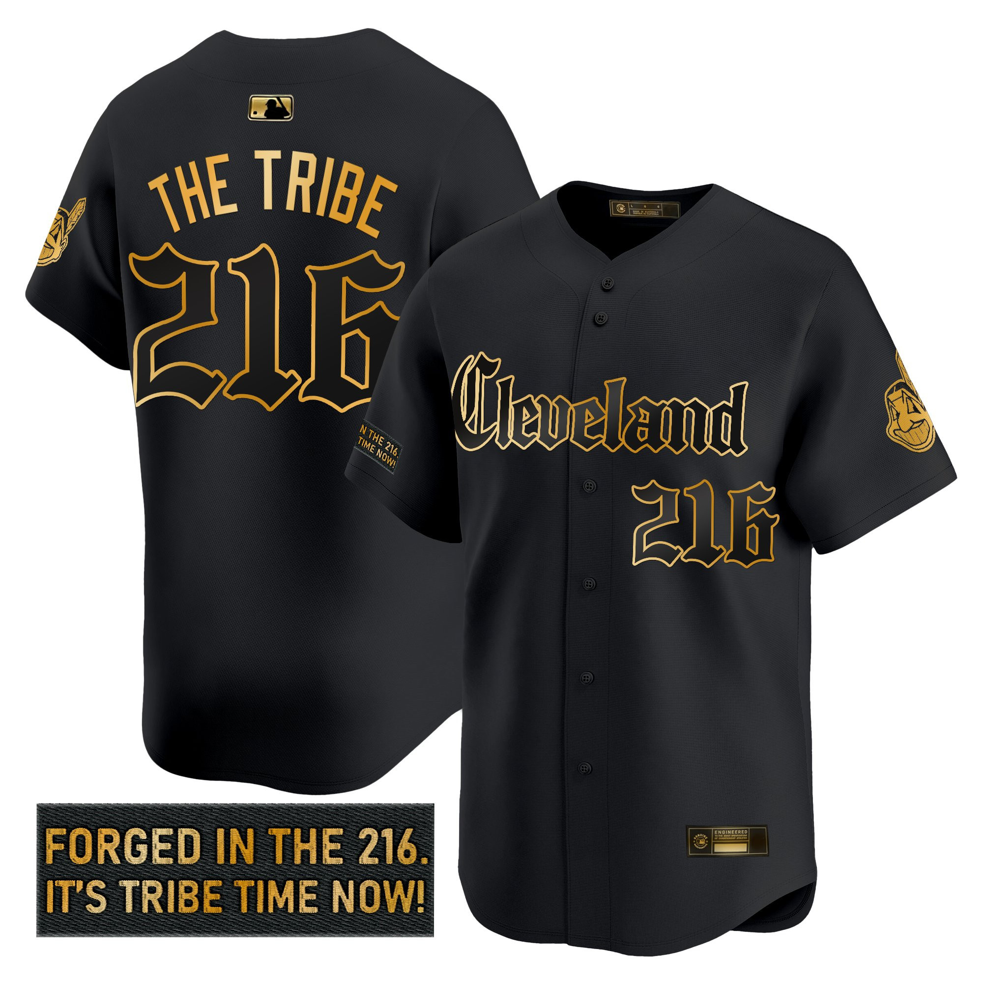 Men's Cleveland Indians 'Gothic Iron Edition' Gold Vapor Premier Limited Jersey - All Stitched - Image 2