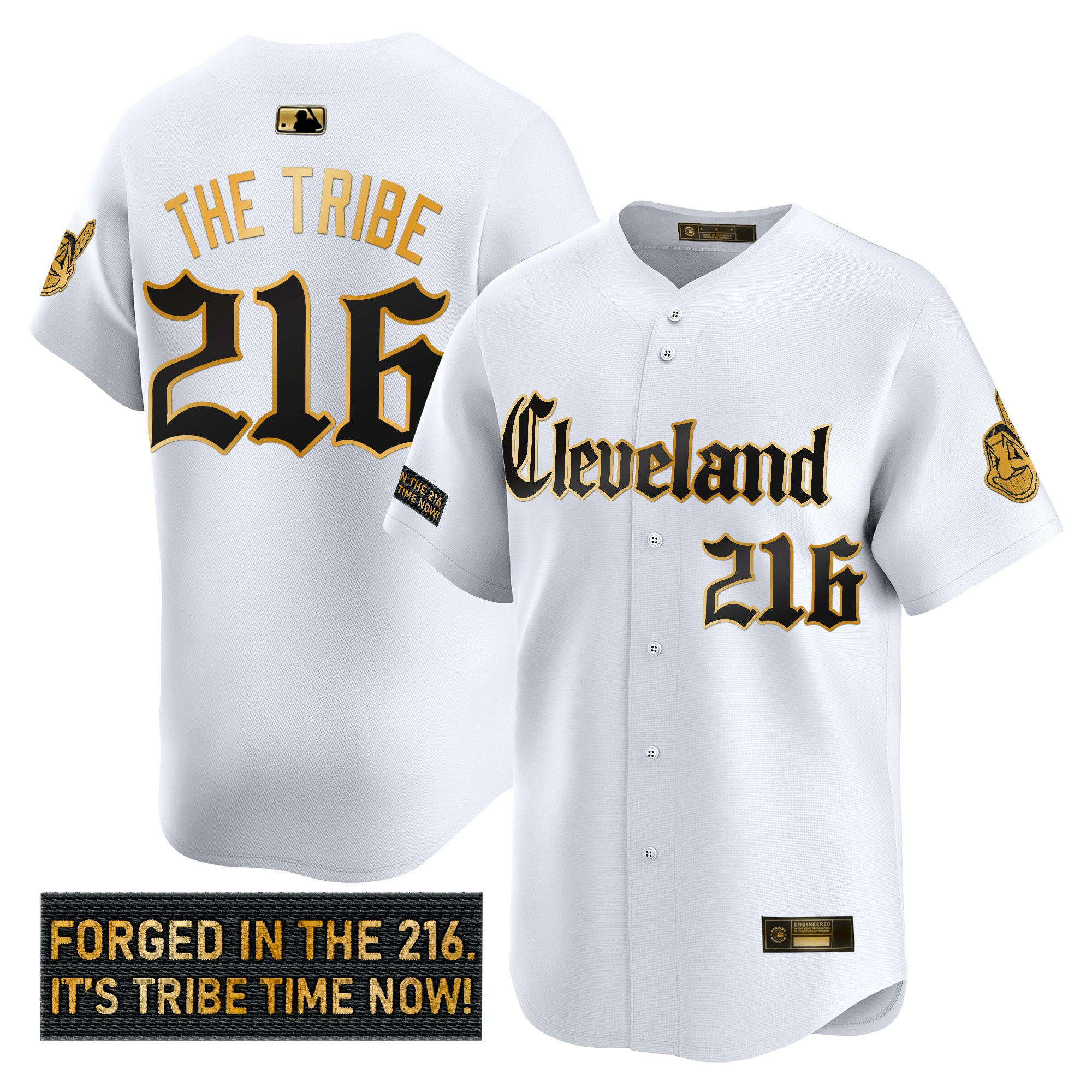 Men's Cleveland Indians 'Gothic Iron Edition' Gold Vapor Premier Limited Jersey - All Stitched - Image 11