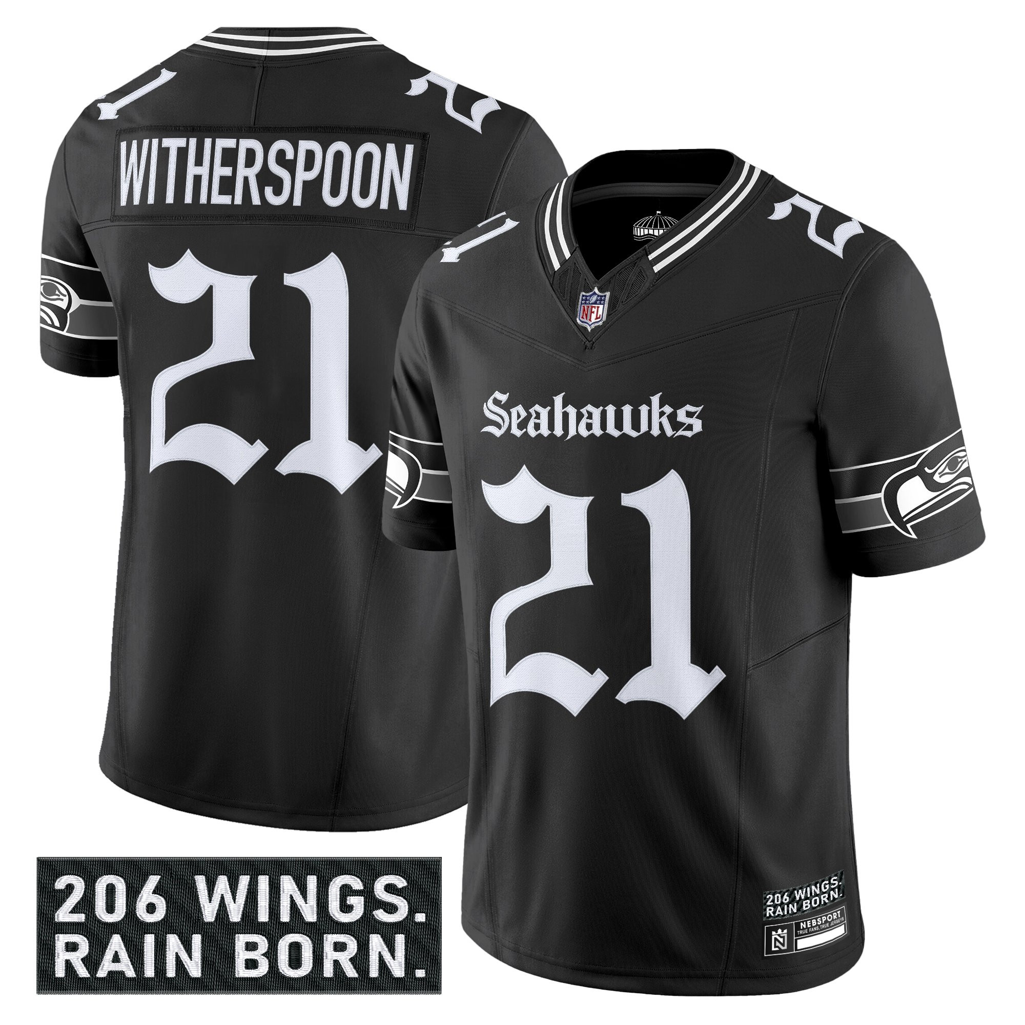 Men's Seattle Seahawks 'Gothic Rain City Shadows Edition' Vapor Limited Jersey - All Stitched - Image 5