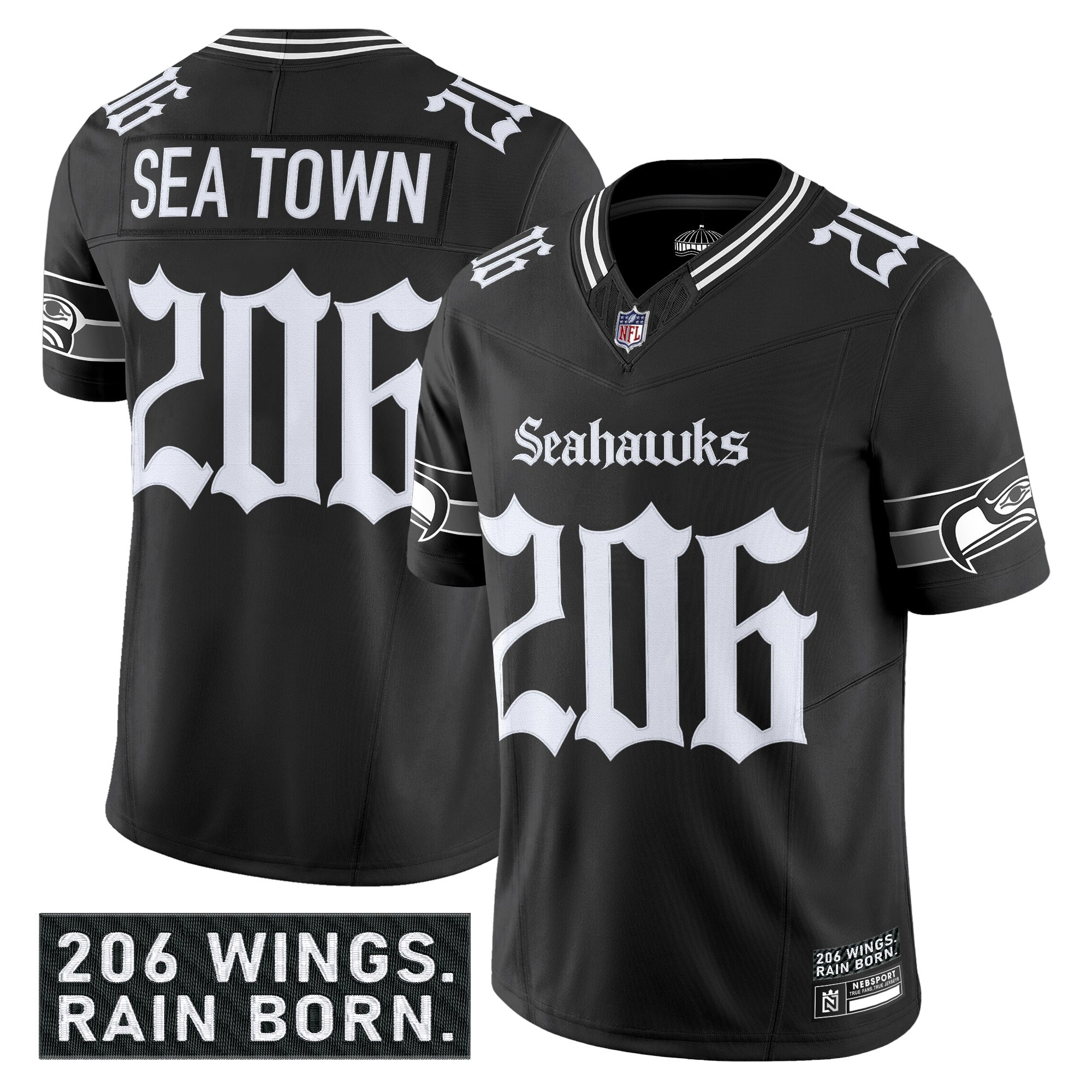 Men's Seattle Seahawks 'Gothic Rain City Shadows Edition' Vapor Limited Jersey - All Stitched - Image 2