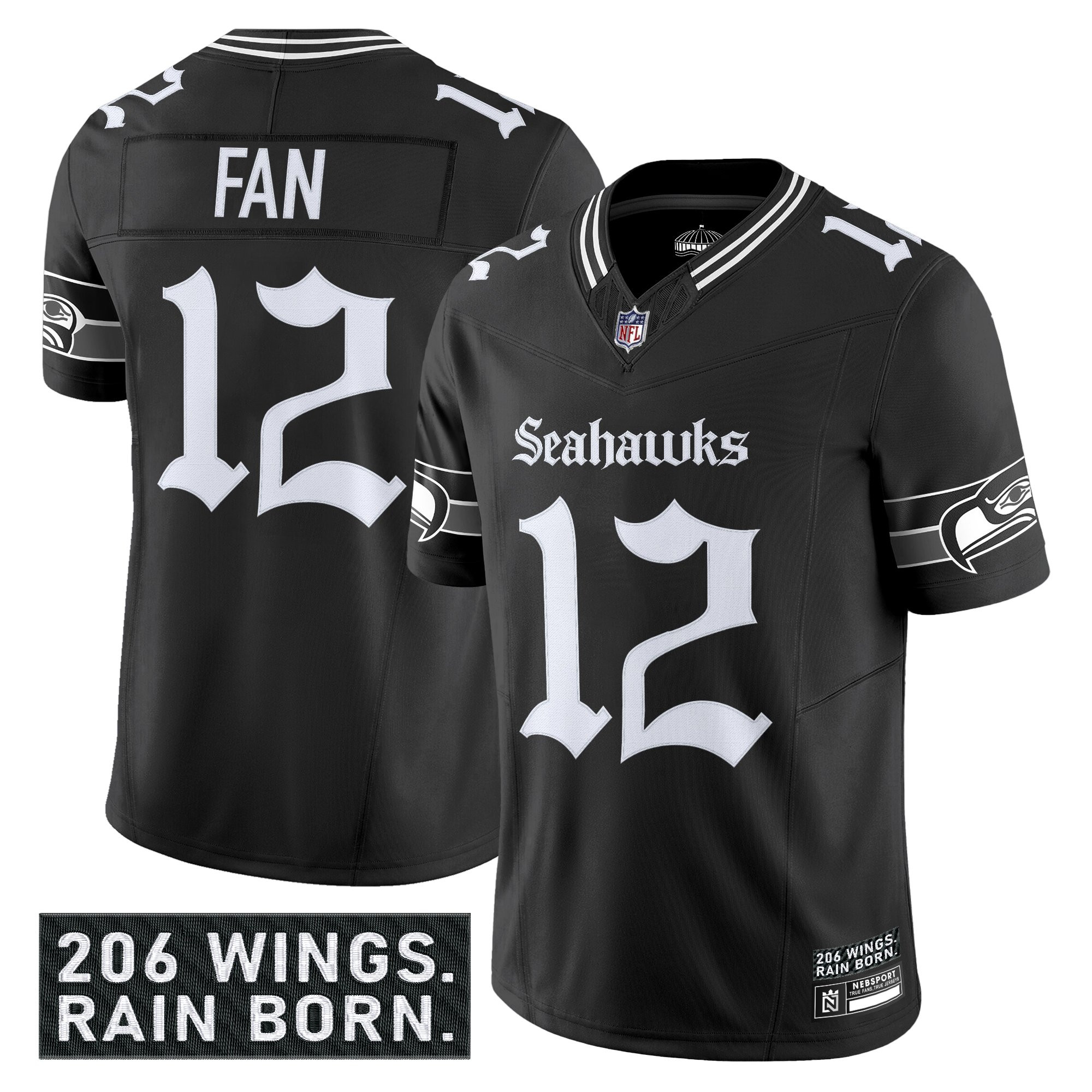 Men's Seattle Seahawks 'Gothic Rain City Shadows Edition' Vapor Limited Jersey - All Stitched - Image 8