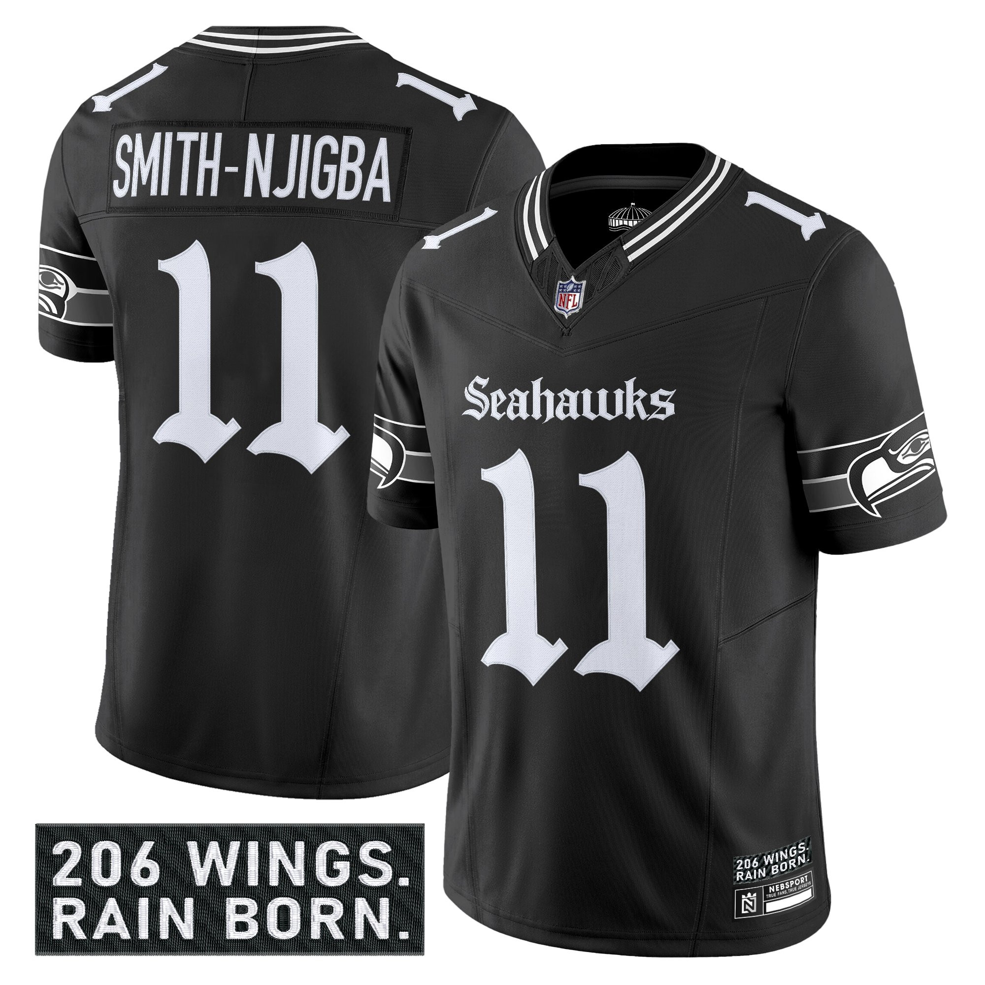 Men's Seattle Seahawks 'Gothic Rain City Shadows Edition' Vapor Limited Jersey - All Stitched - Image 4