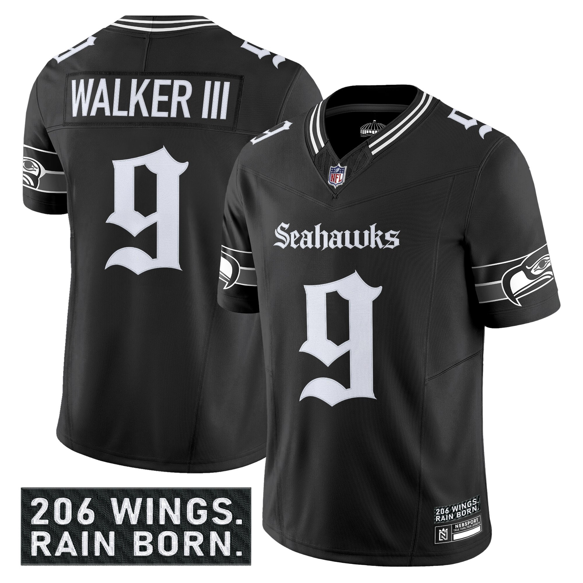 Men's Seattle Seahawks 'Gothic Rain City Shadows Edition' Vapor Limited Jersey - All Stitched - Image 6