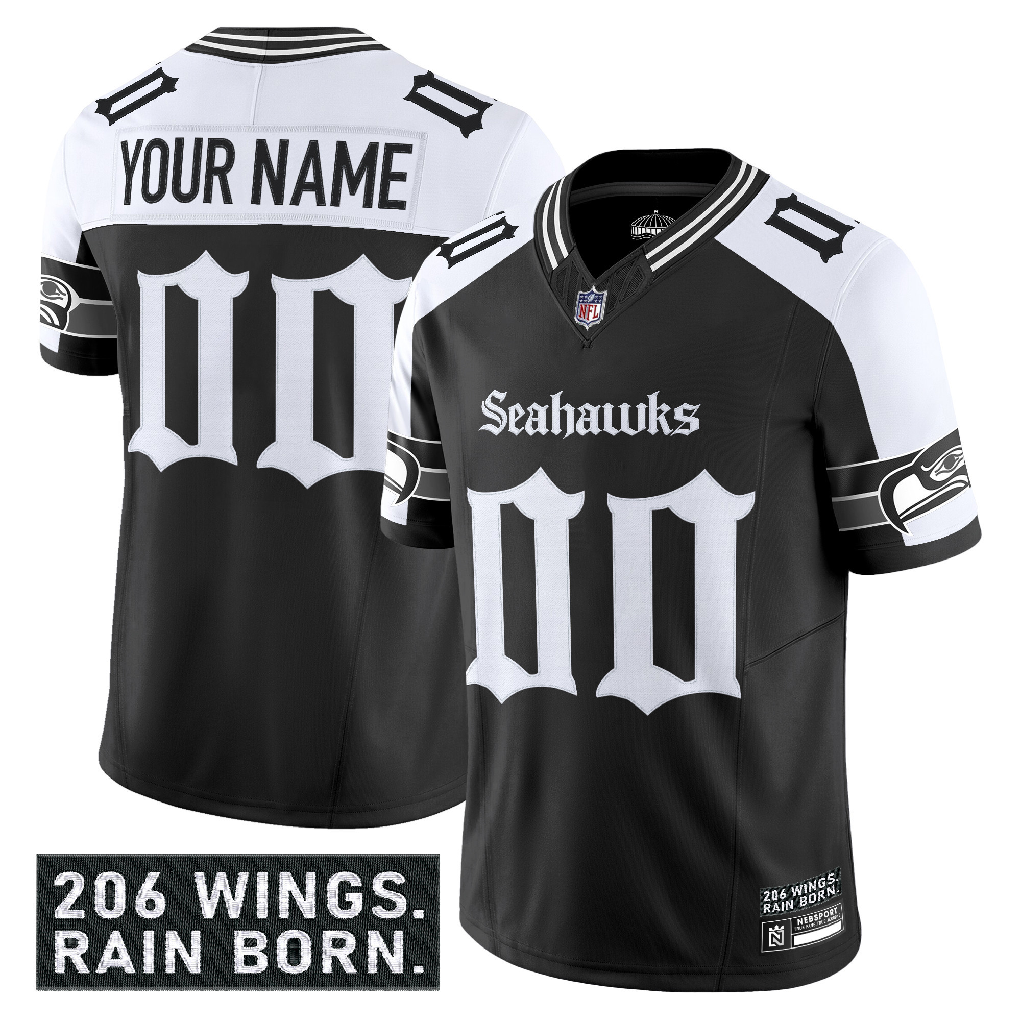 Seattle Seahawks 'Gothic Rain City Shadows Edition' Vapor Limited Custom Jersey - All Stitched - Image 3