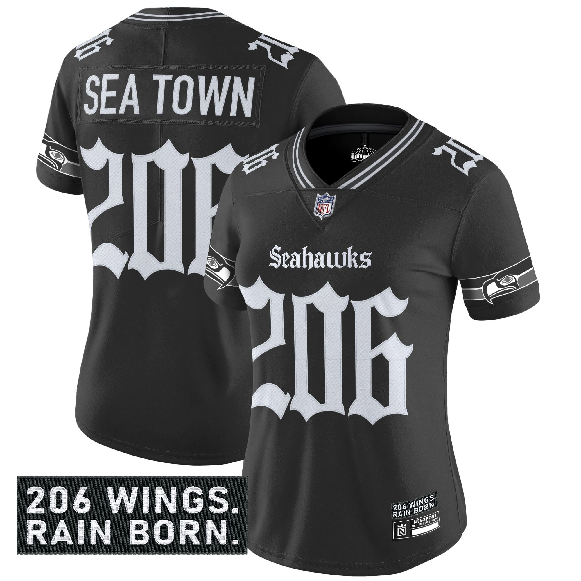 Women's Seattle Seahawks 'Gothic Rain City Shadows Edition' Vapor Limited Jersey - All Stitched - Image 2