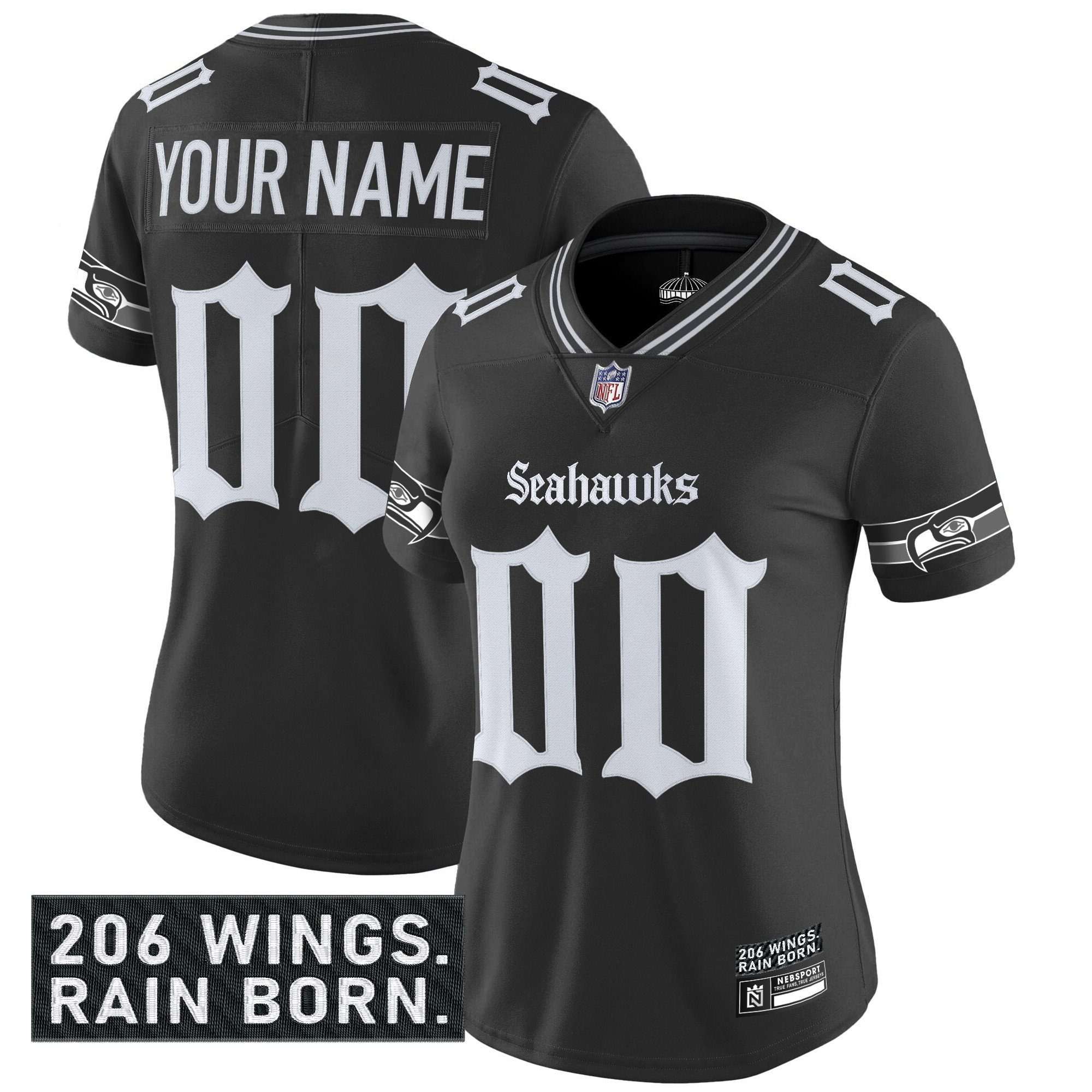 Seattle Seahawks 'Gothic Rain City Shadows Edition' Vapor Limited Custom Jersey - All Stitched - Image 4
