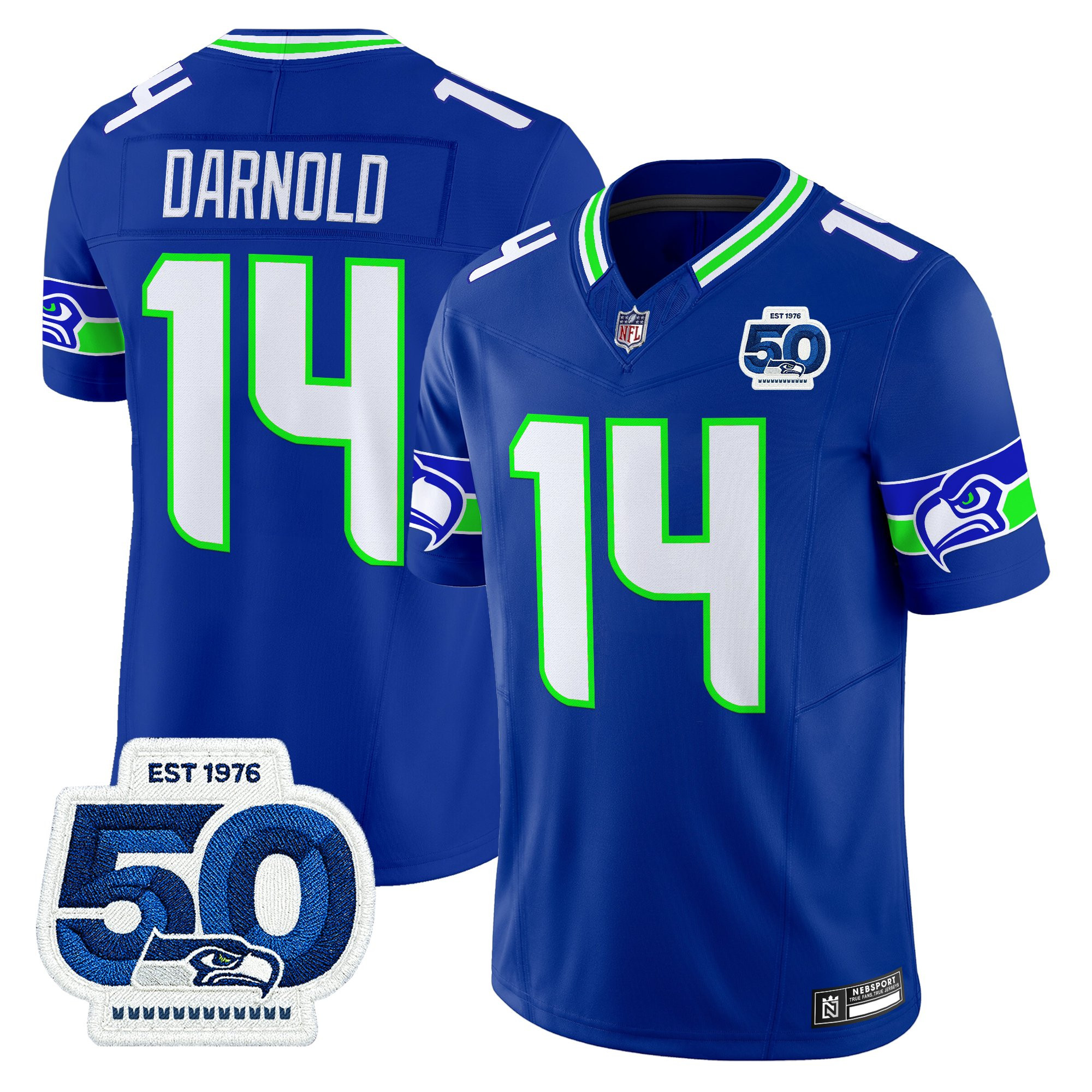 Men's Seattle Seahawks 50th Anniversary Patch Vapor Limited Jersey - All Stitched - Image 33