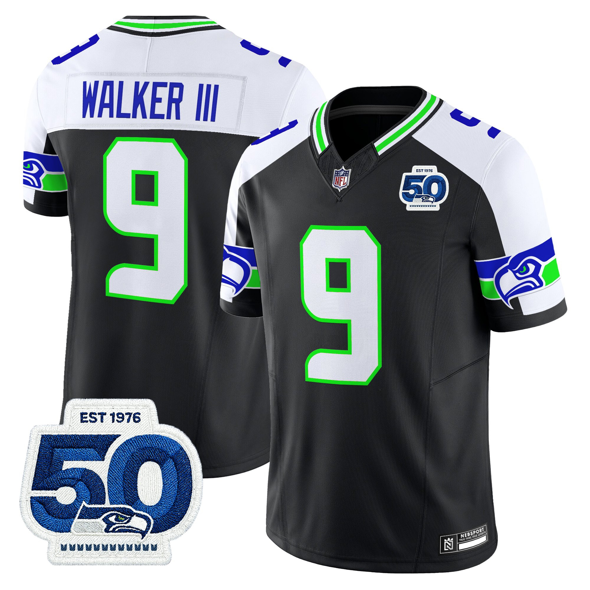 Men's Seattle Seahawks 50th Anniversary Patch Vapor Limited Jersey - All Stitched - Image 6