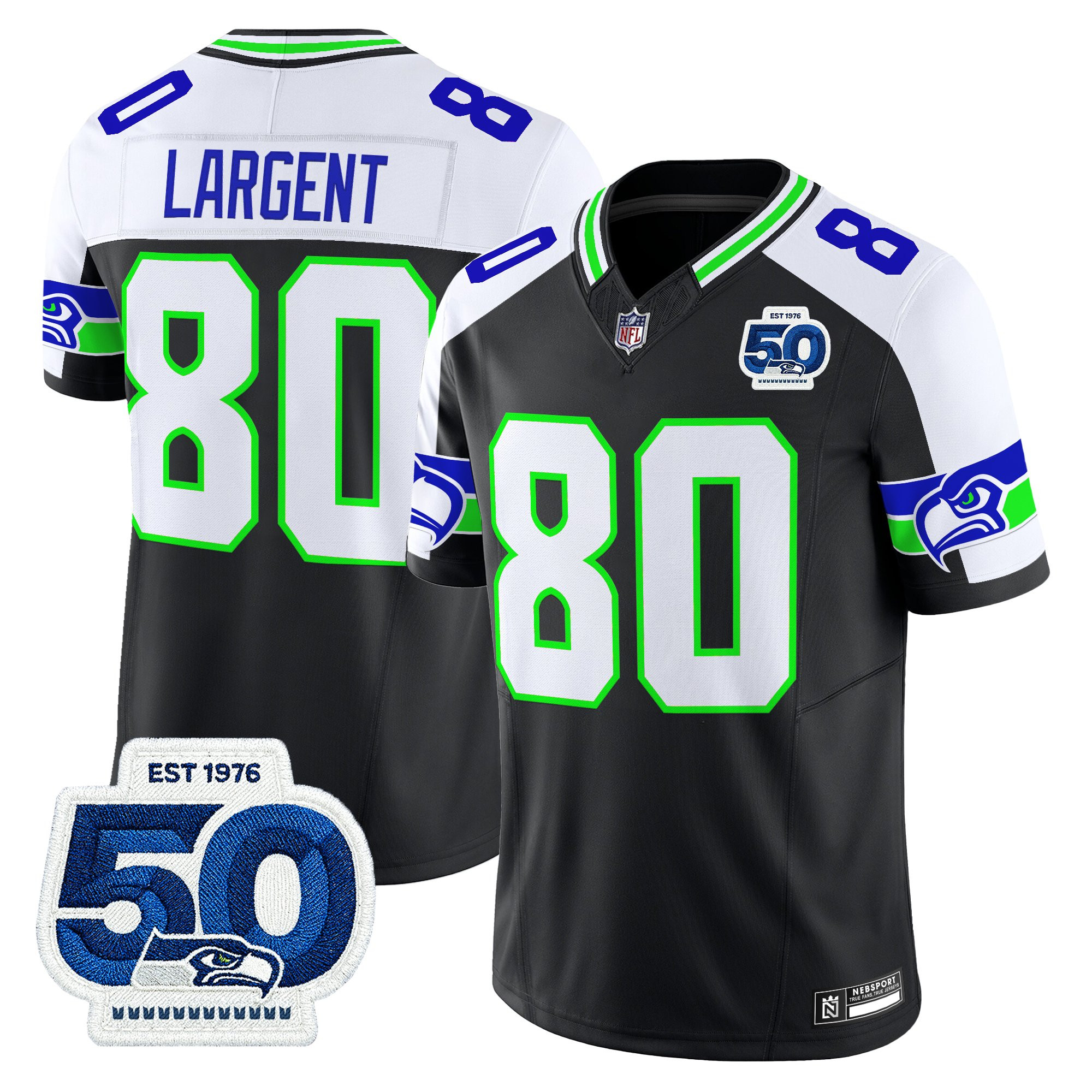 Men's Seattle Seahawks 50th Anniversary Patch Vapor Limited Jersey - All Stitched - Image 7