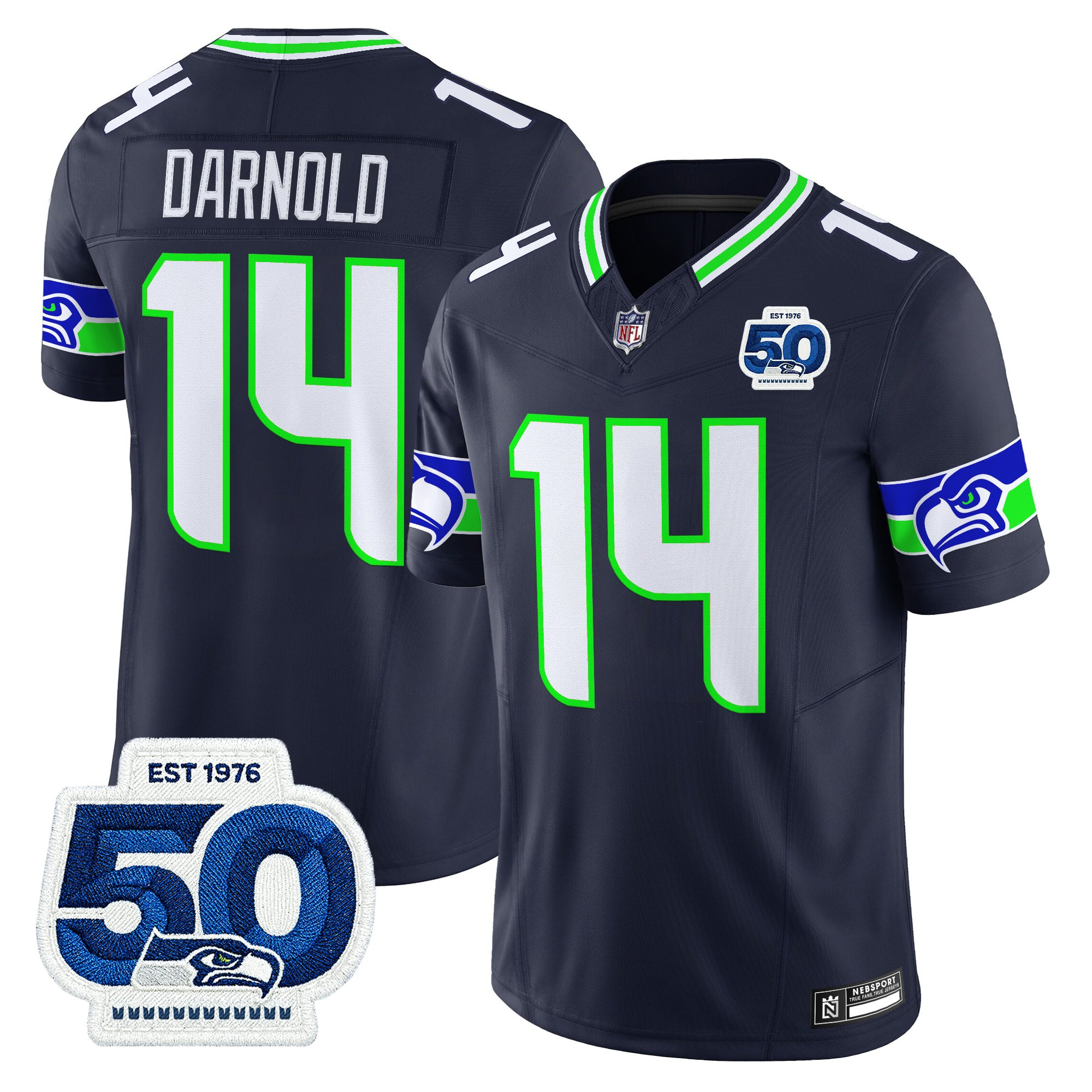 Men's Seattle Seahawks 50th Anniversary Patch Vapor Limited Jersey - All Stitched - Image 17