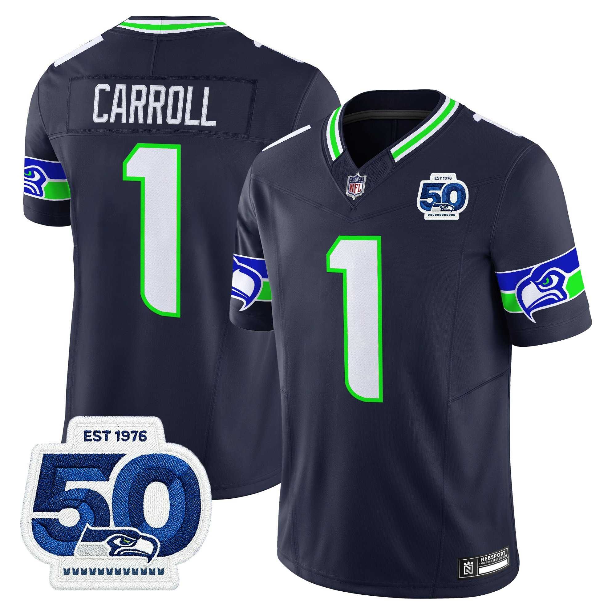 Men's Seattle Seahawks 50th Anniversary Patch Vapor Limited Jersey - All Stitched - Image 19