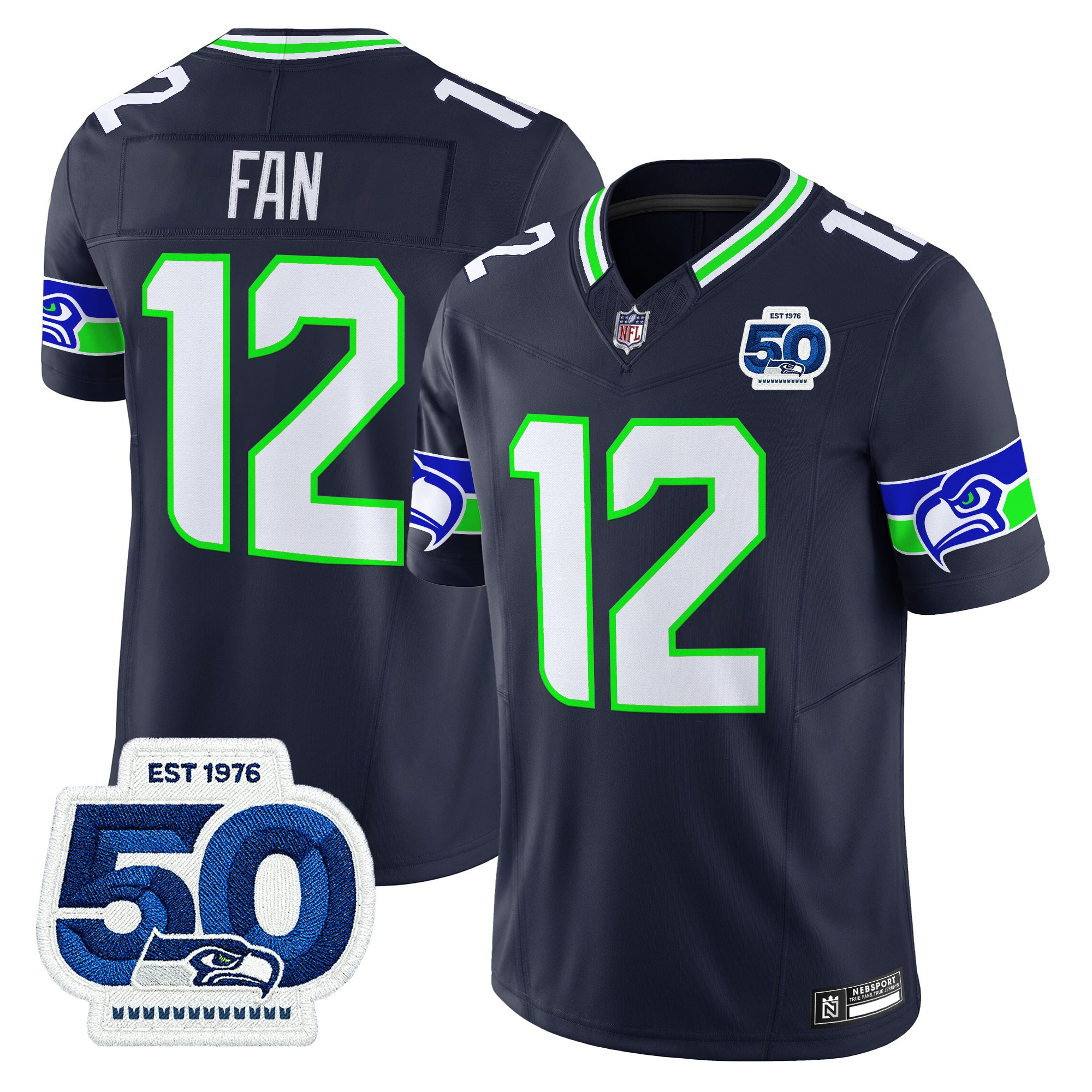 Men's Seattle Seahawks 50th Anniversary Patch Vapor Limited Jersey - All Stitched - Image 24