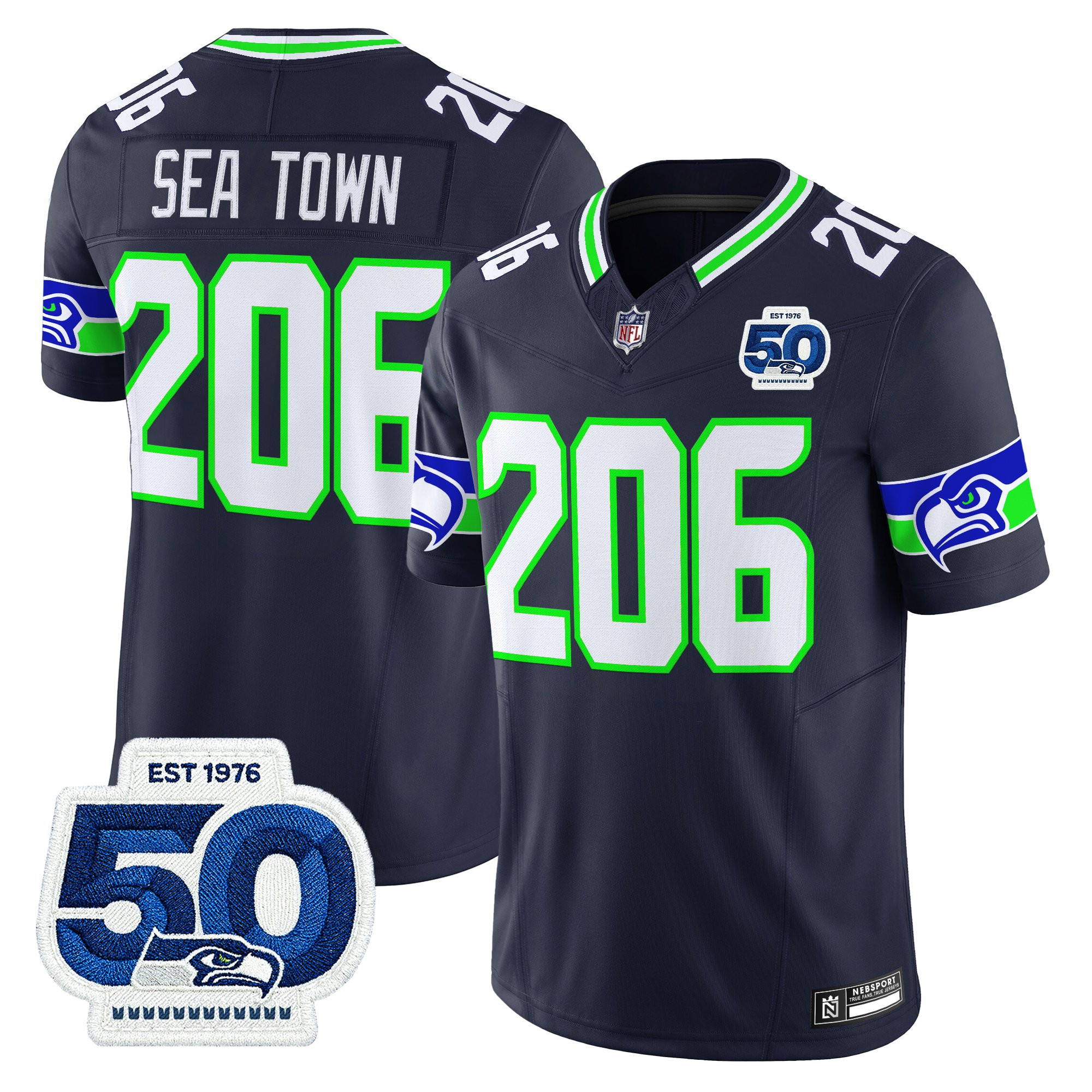 Men's Seattle Seahawks 50th Anniversary Patch Vapor Limited Jersey - All Stitched - Image 18