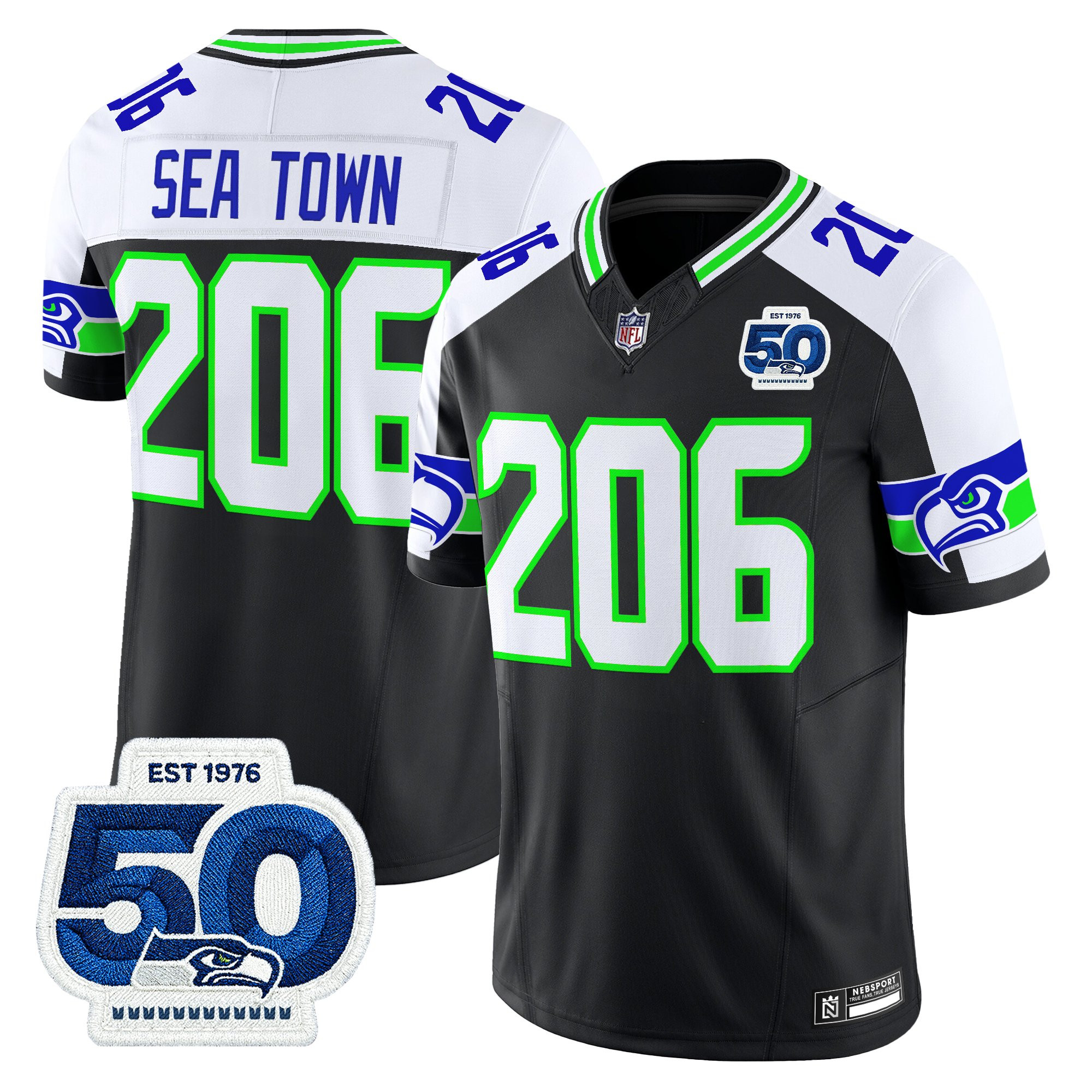 Men's Seattle Seahawks 50th Anniversary Patch Vapor Limited Jersey - All Stitched - Image 2