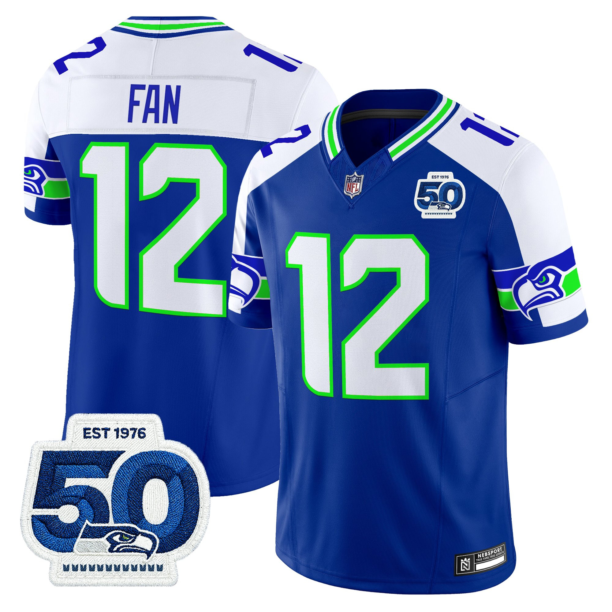 Men's Seattle Seahawks 50th Anniversary Patch Vapor Limited Jersey - All Stitched - Image 32