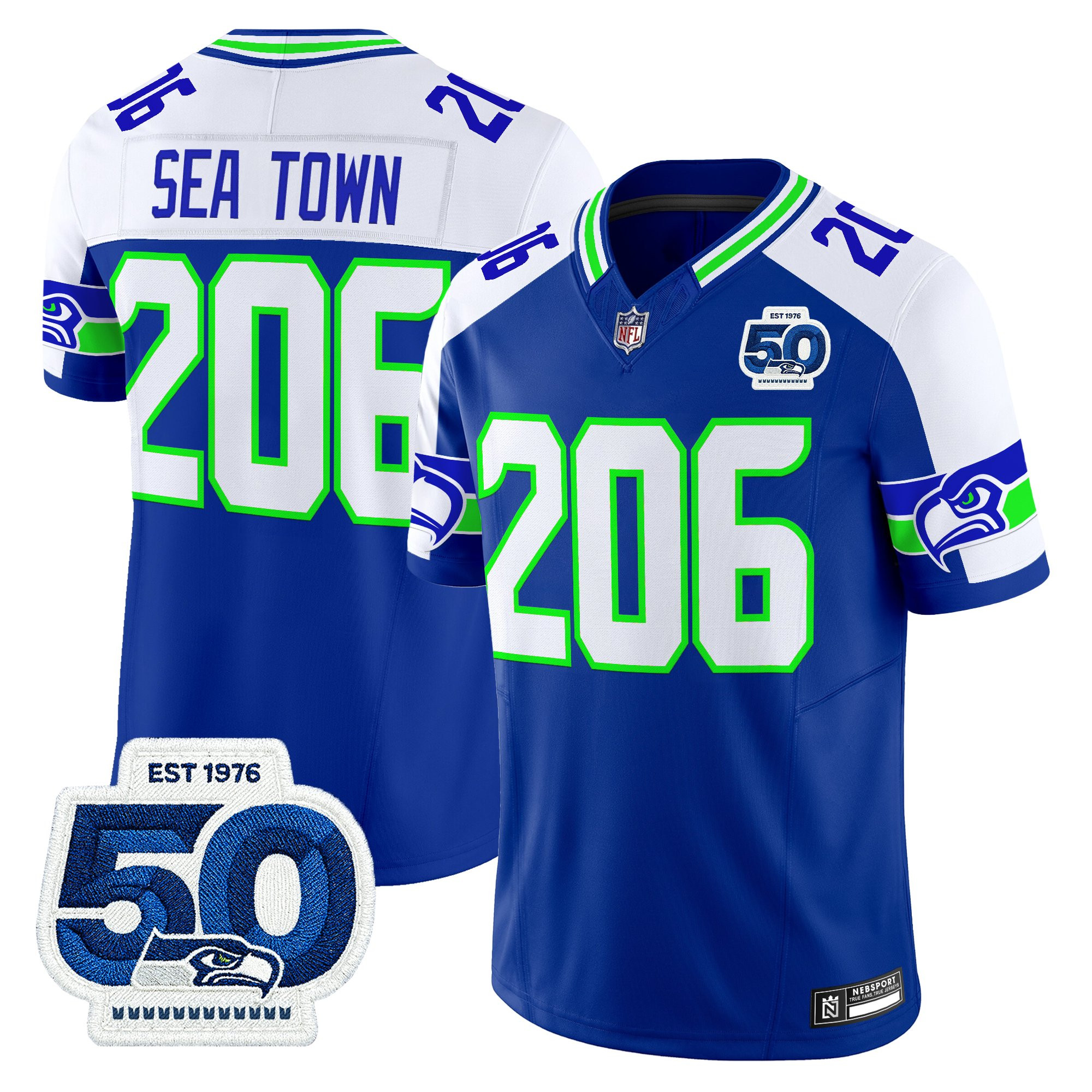 Men's Seattle Seahawks 50th Anniversary Patch Vapor Limited Jersey - All Stitched - Image 26