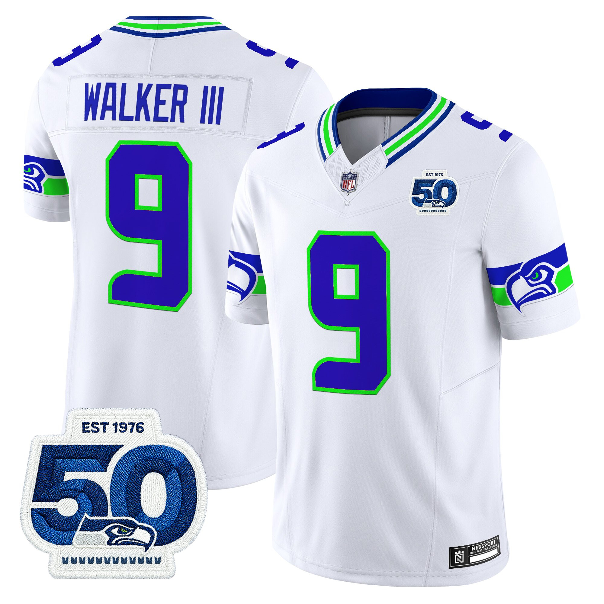 Men's Seattle Seahawks 50th Anniversary Patch Vapor Limited Jersey - All Stitched - Image 46