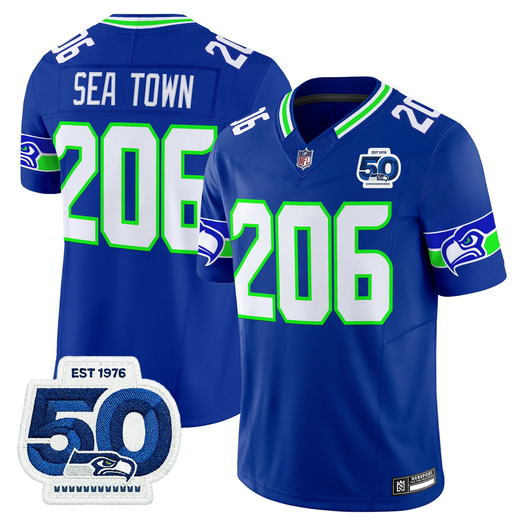 Men's Seattle Seahawks 50th Anniversary Patch Vapor Limited Jersey - All Stitched - Image 34