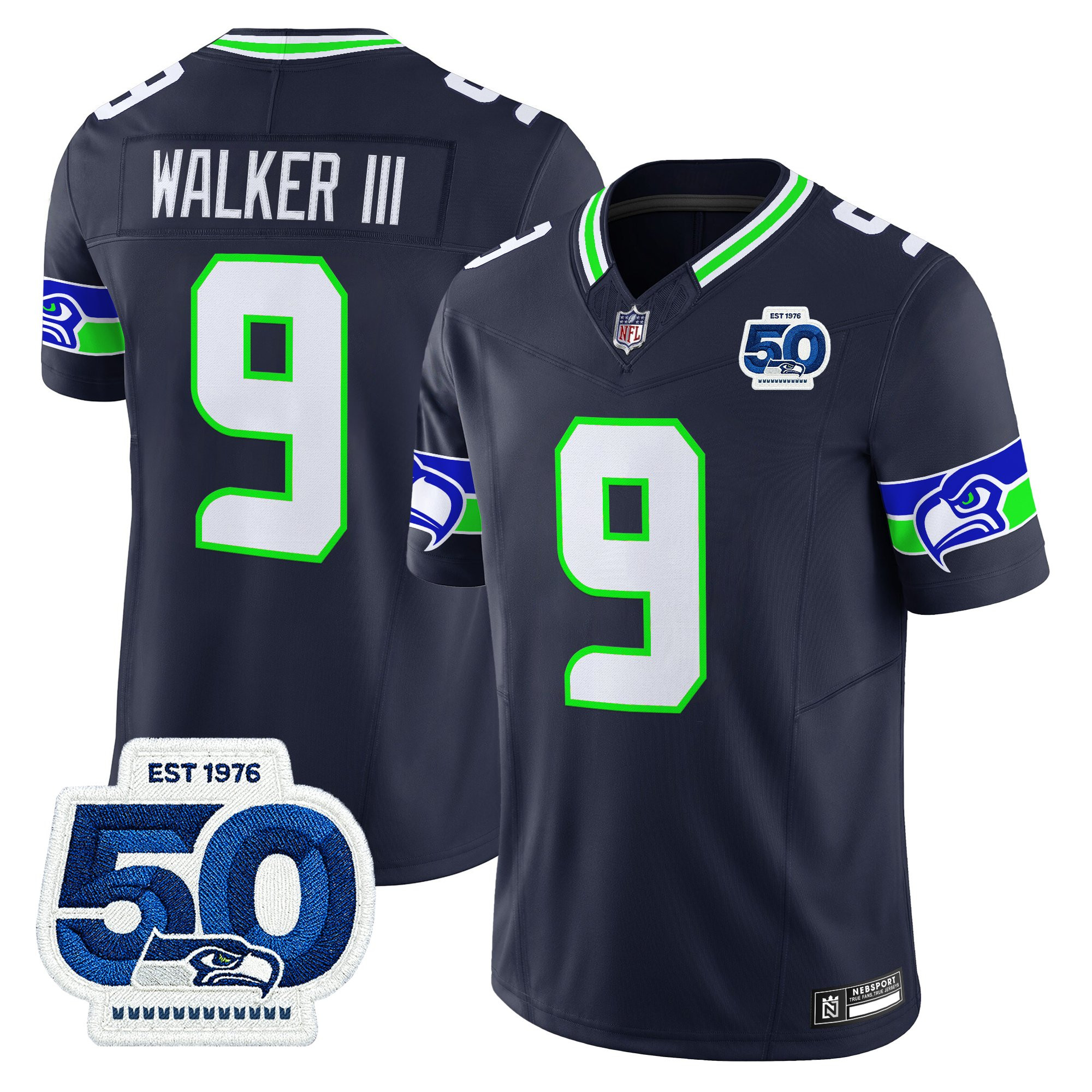 Men's Seattle Seahawks 50th Anniversary Patch Vapor Limited Jersey - All Stitched - Image 22