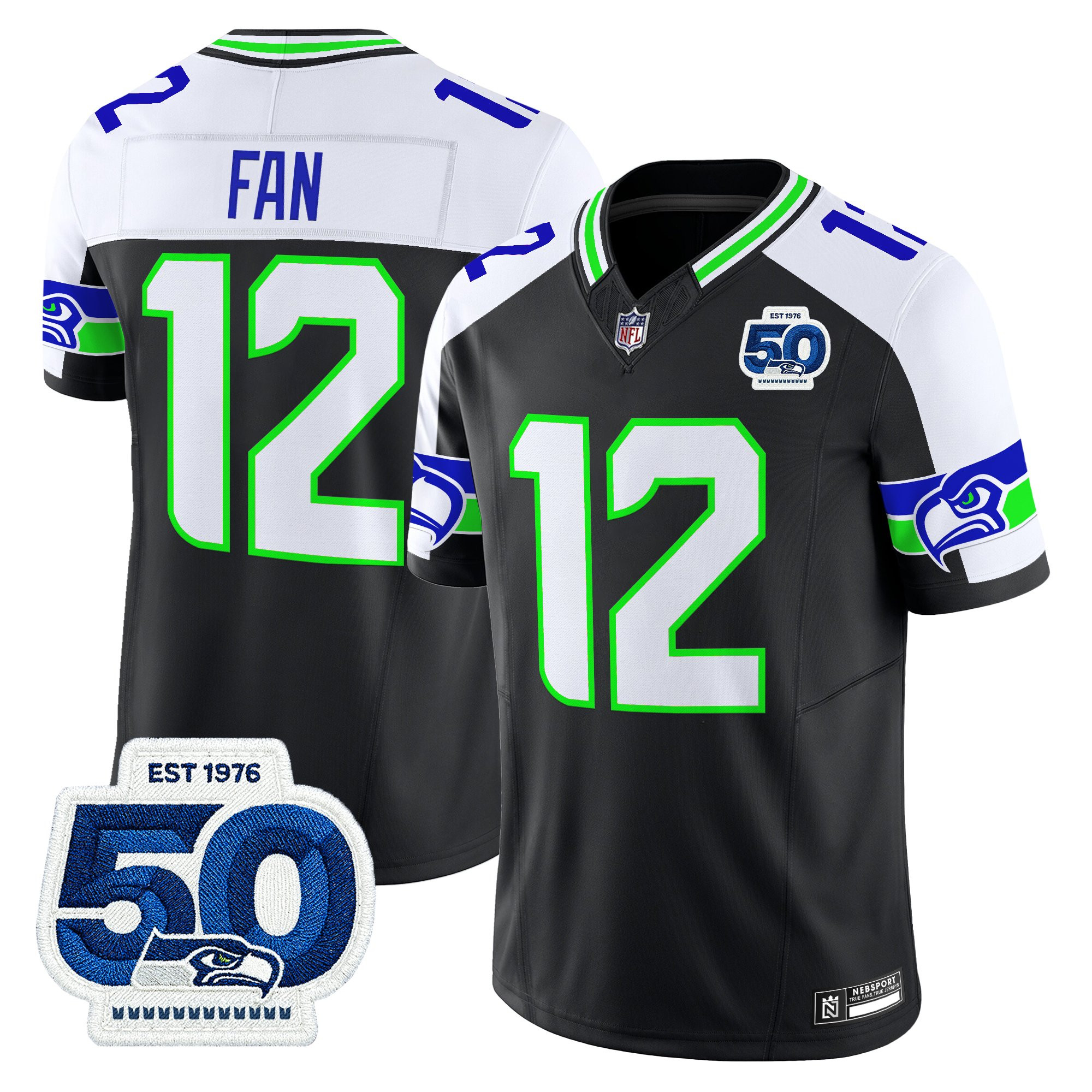 Men's Seattle Seahawks 50th Anniversary Patch Vapor Limited Jersey - All Stitched - Image 8