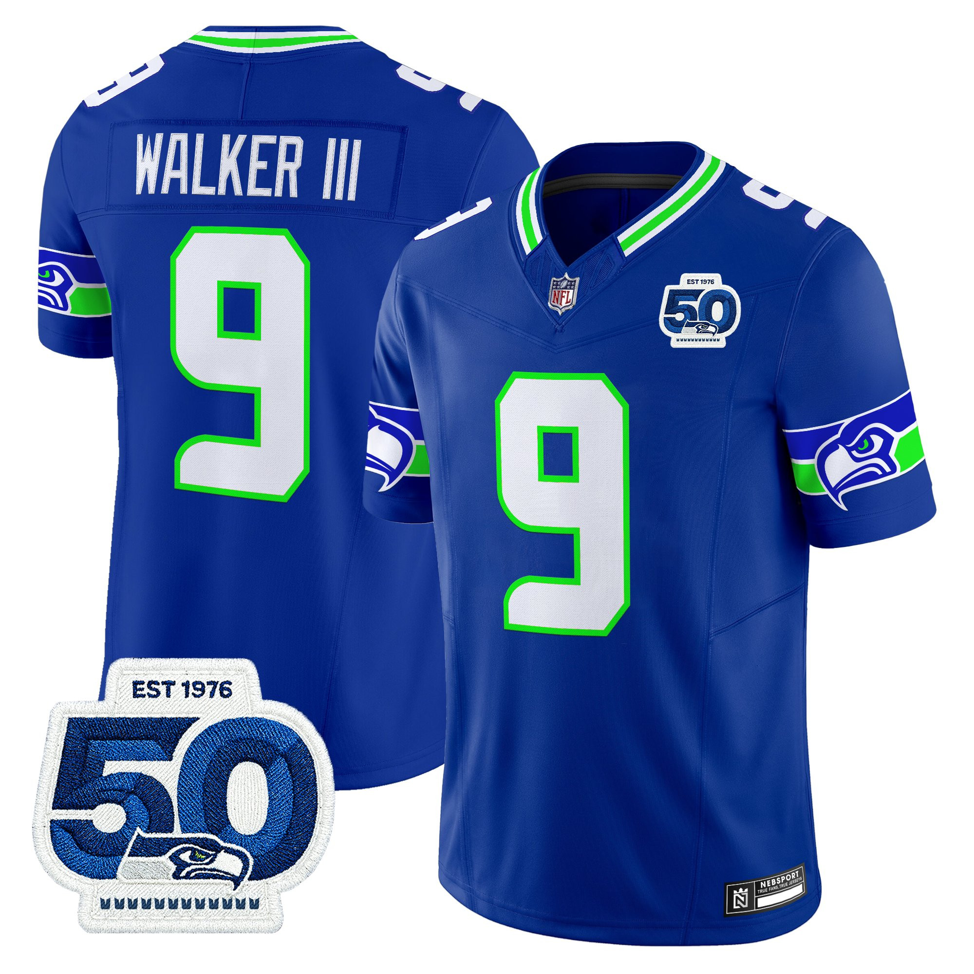Men's Seattle Seahawks 50th Anniversary Patch Vapor Limited Jersey - All Stitched - Image 38