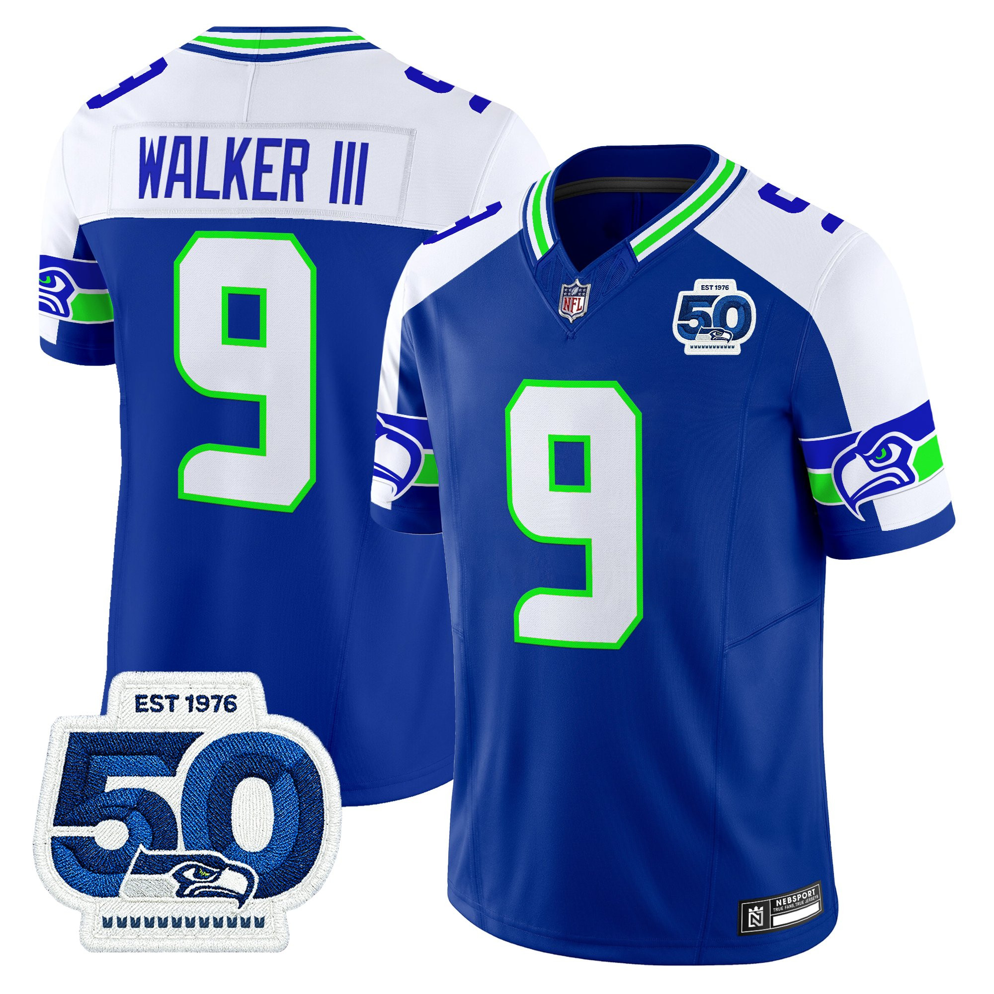 Men's Seattle Seahawks 50th Anniversary Patch Vapor Limited Jersey - All Stitched - Image 30