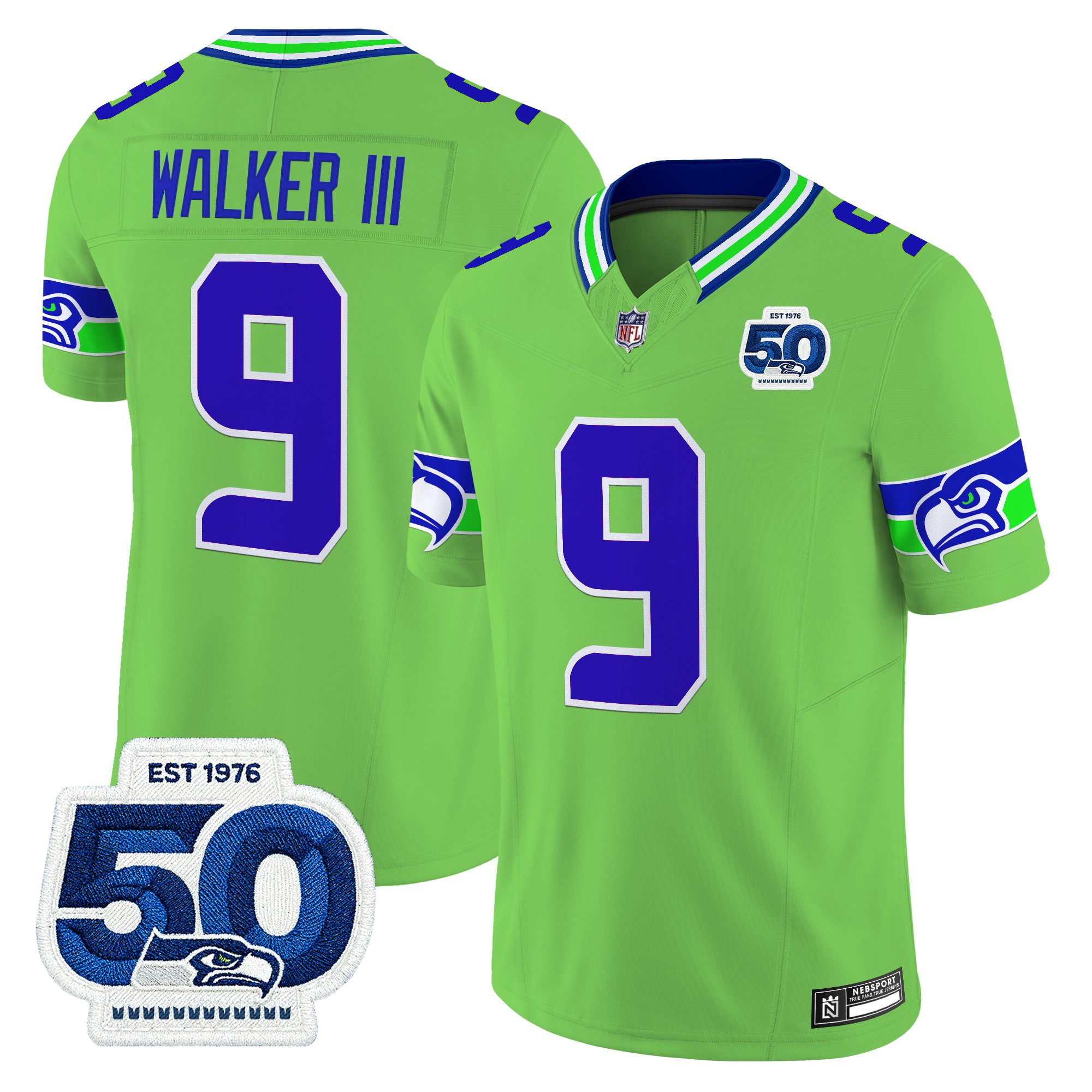 Men's Seattle Seahawks 50th Anniversary Patch Vapor Limited Jersey - All Stitched - Image 14