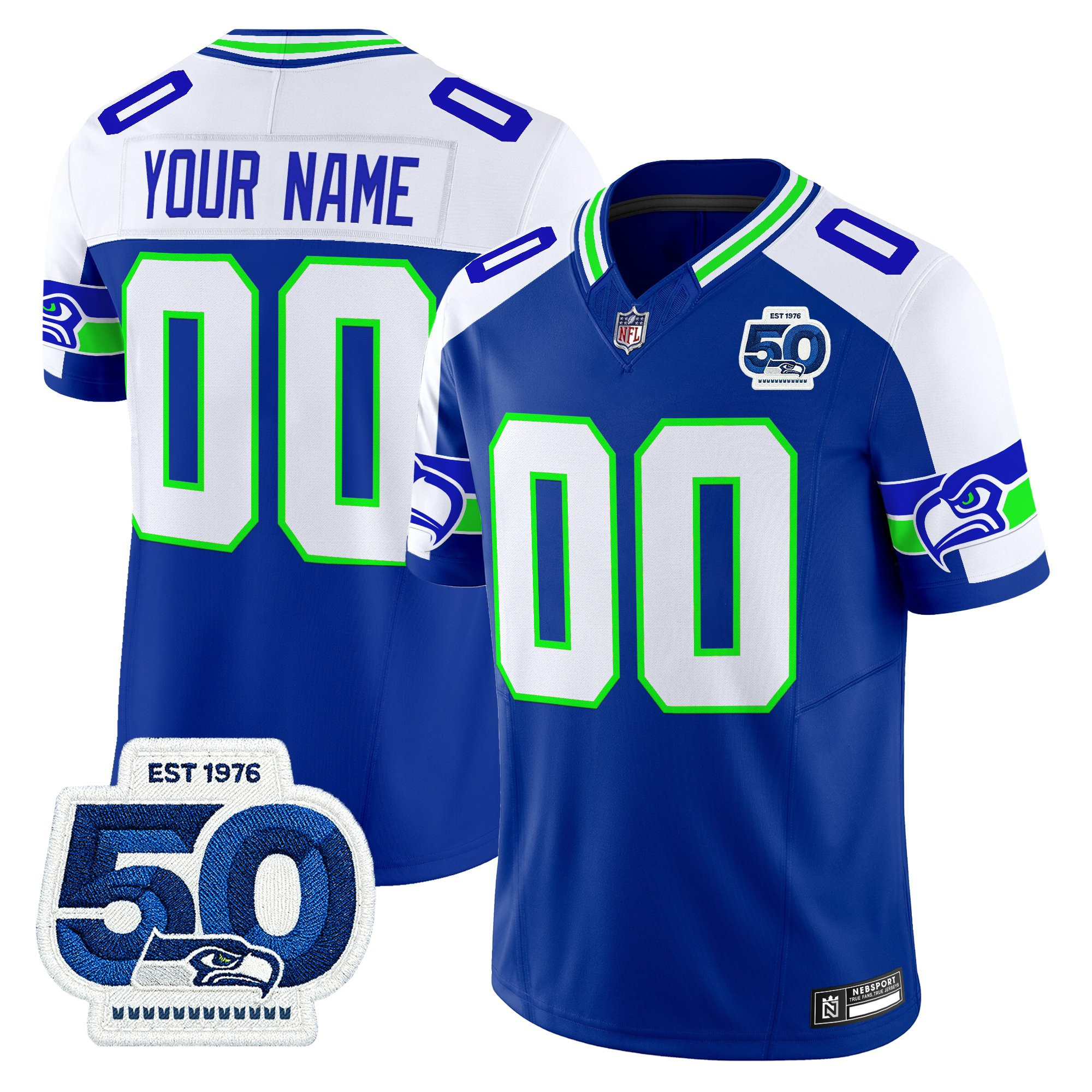 Seattle Seahawks 50th Anniversary Patch Vapor Limited Custom Jersey - All Stitched - Image 4