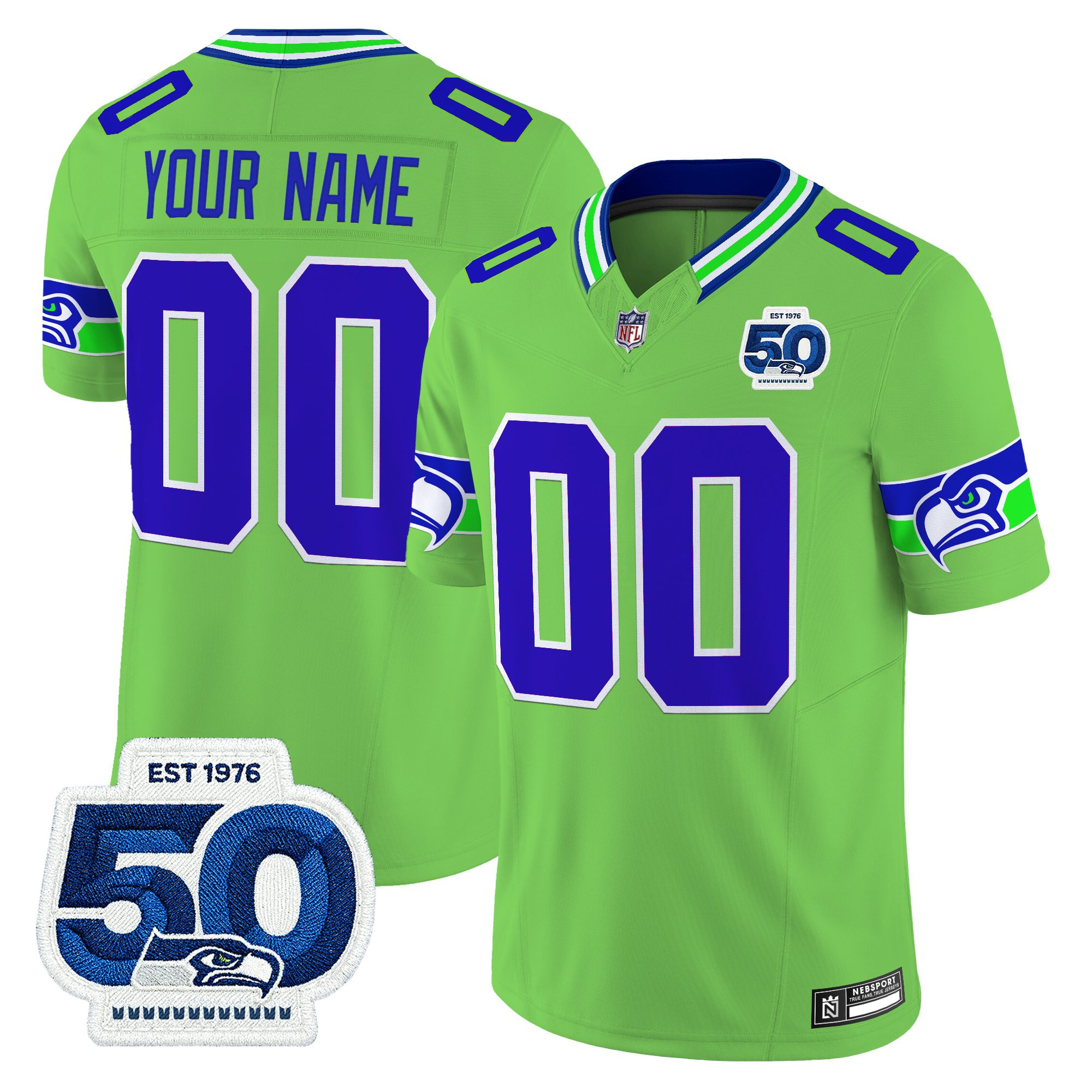 Seattle Seahawks 50th Anniversary Patch Vapor Limited Custom Jersey - All Stitched - Image 2