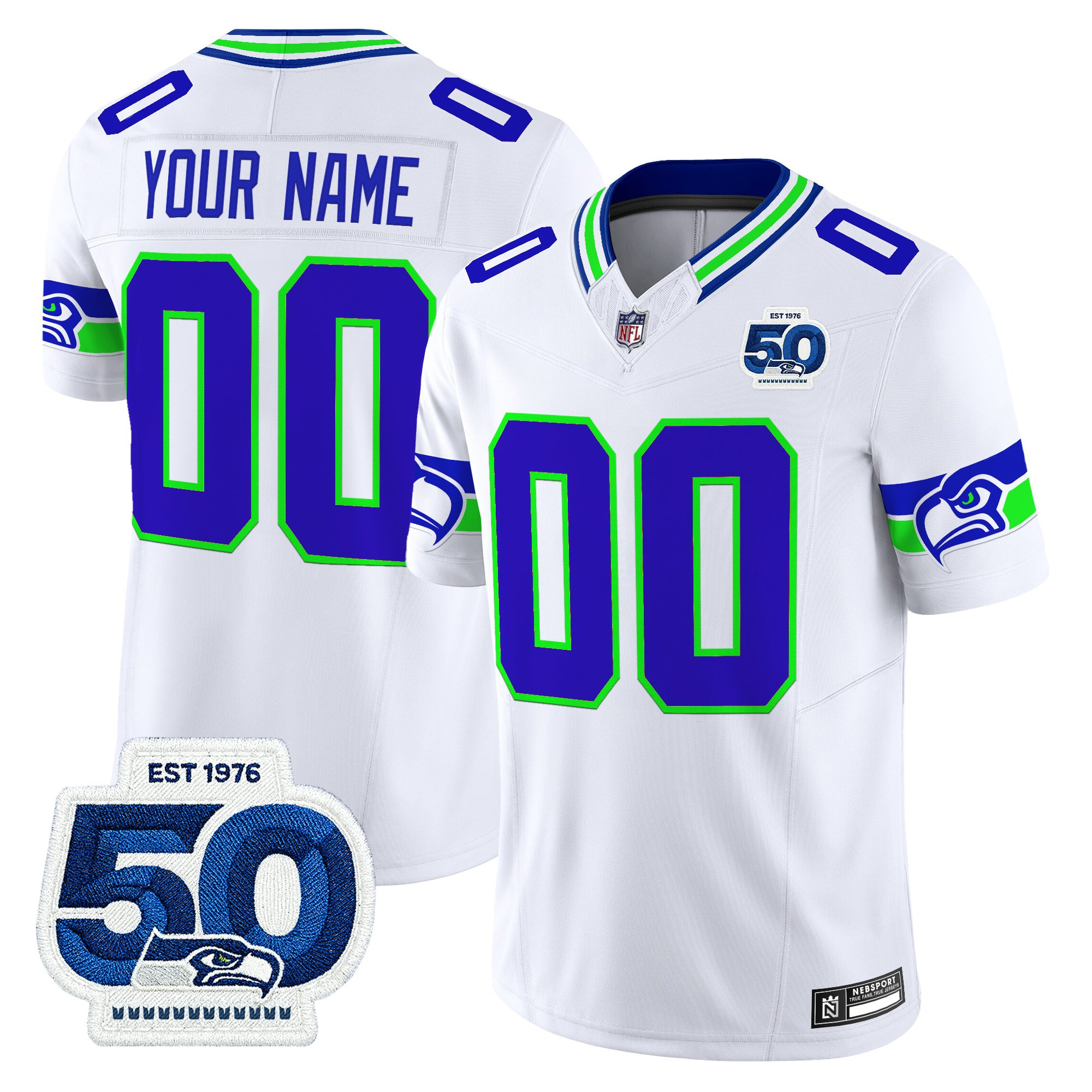 Seattle Seahawks 50th Anniversary Patch Vapor Limited Custom Jersey - All Stitched - Image 6