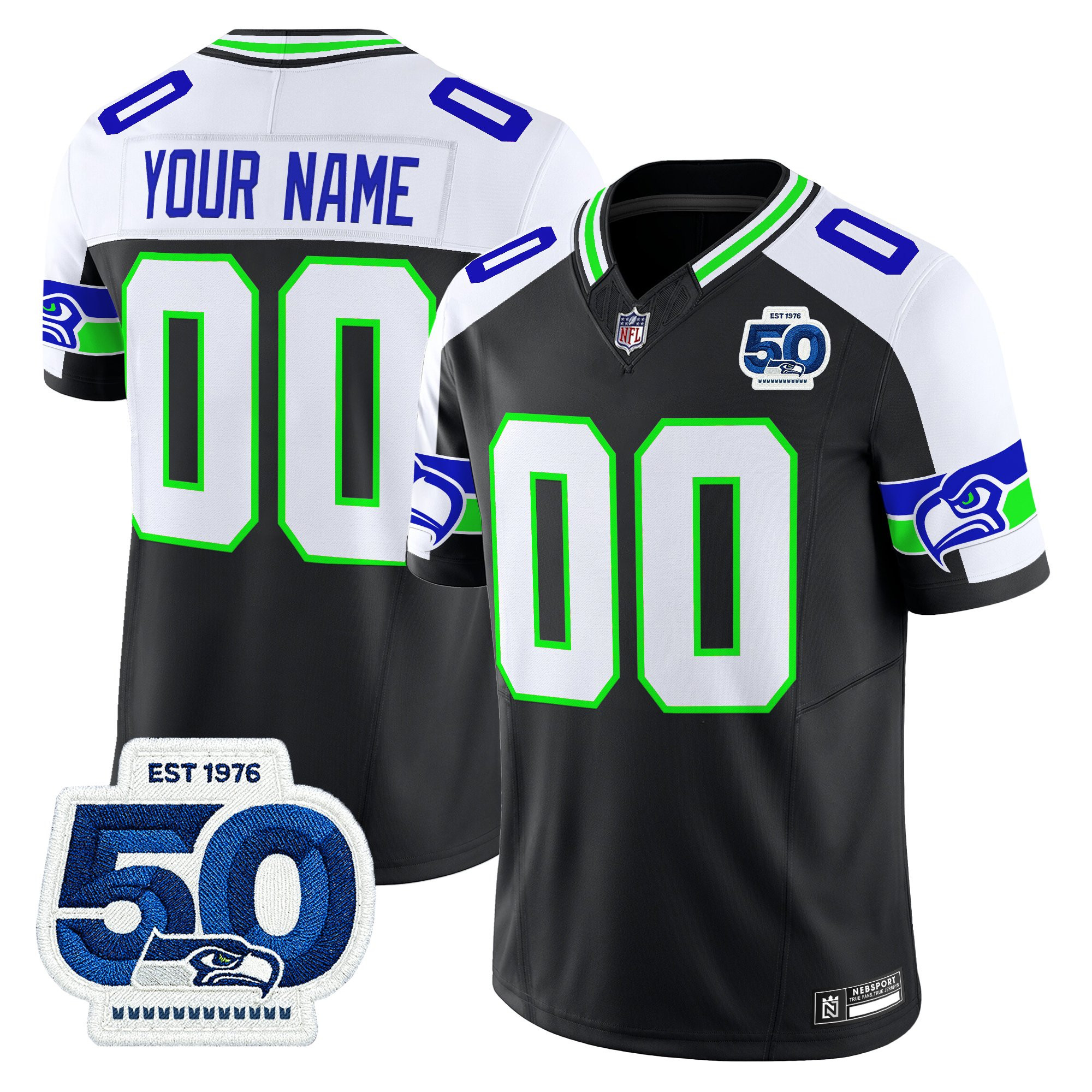 Seattle Seahawks 50th Anniversary Patch Vapor Limited Custom Jersey - All Stitched