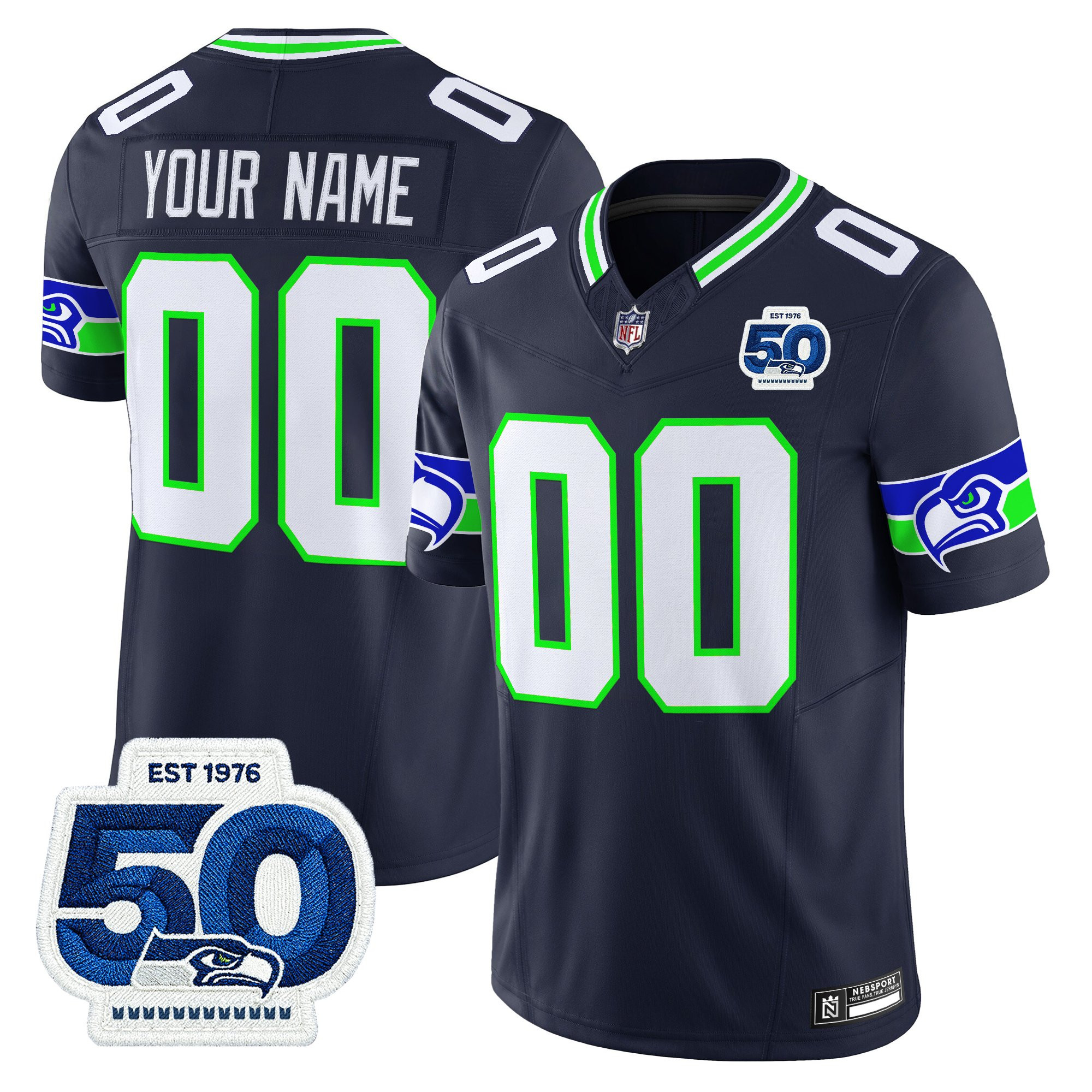 Seattle Seahawks 50th Anniversary Patch Vapor Limited Custom Jersey - All Stitched - Image 3