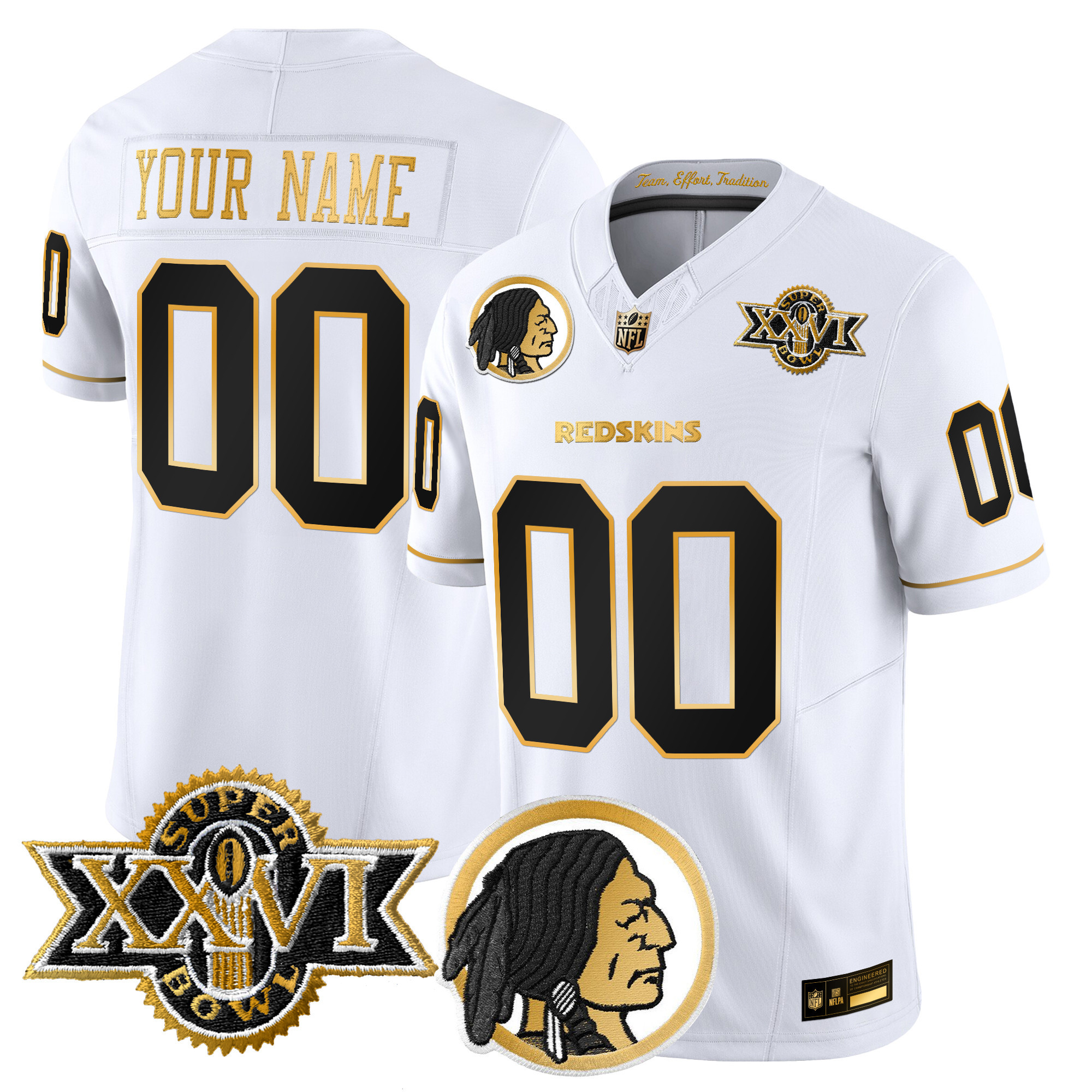 Washington Redskins Throwback 1992 Super Bowl XXVI Patch Gold Vapor Limited Custom Jersey - All Stitched - Image 2