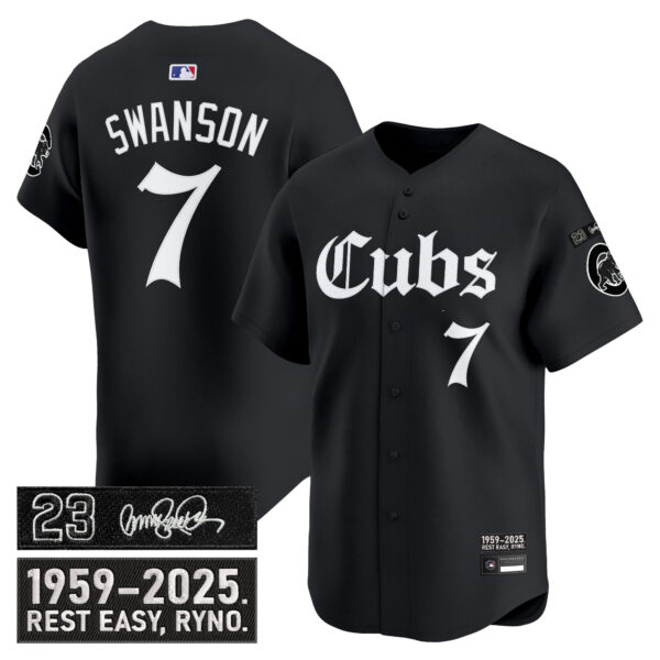 Men's Chicago Cubs 'Ryne Sandberg Tribute' Vapor Premier Limited Jersey - Gothic Edition - All Stitched - Image 4