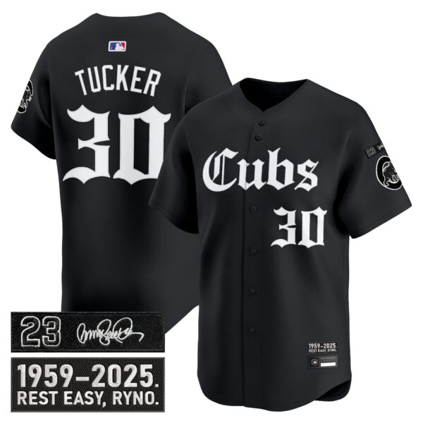 Men's Chicago Cubs 'Ryne Sandberg Tribute' Vapor Premier Limited Jersey - Gothic Edition - All Stitched - Image 3