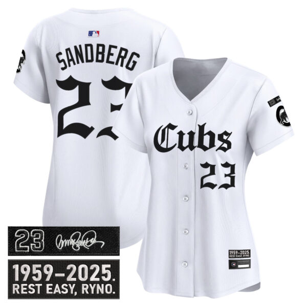Women's Chicago Cubs 'Ryne Sandberg Tribute' Vapor Premier Limited Jersey - Gothic Edition - All Stitched - Image 11