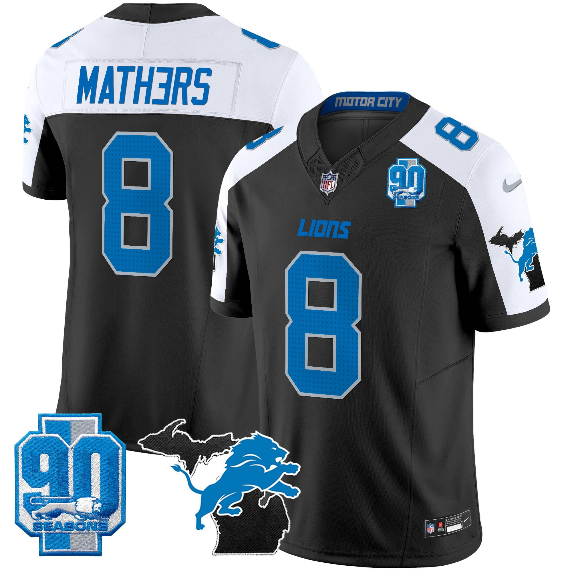 Men's Detroit Lions 2025 Michigan & 90th Year Patch Vapor Jersey - All Stitched - Image 18