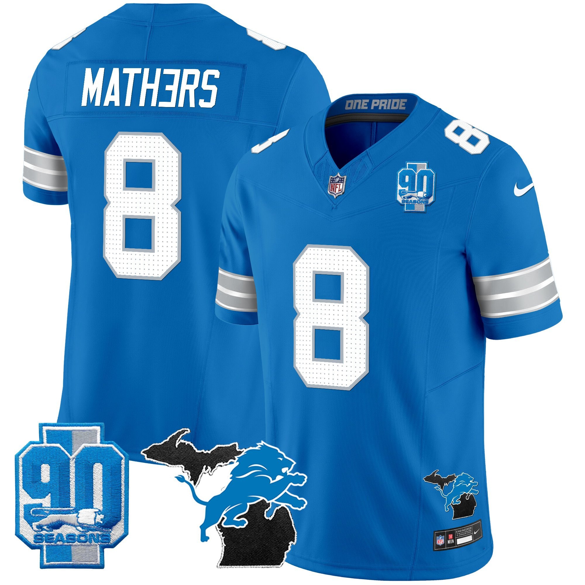 Men's Detroit Lions 2025 Michigan & 90th Year Patch Vapor Jersey - All Stitched - Image 36