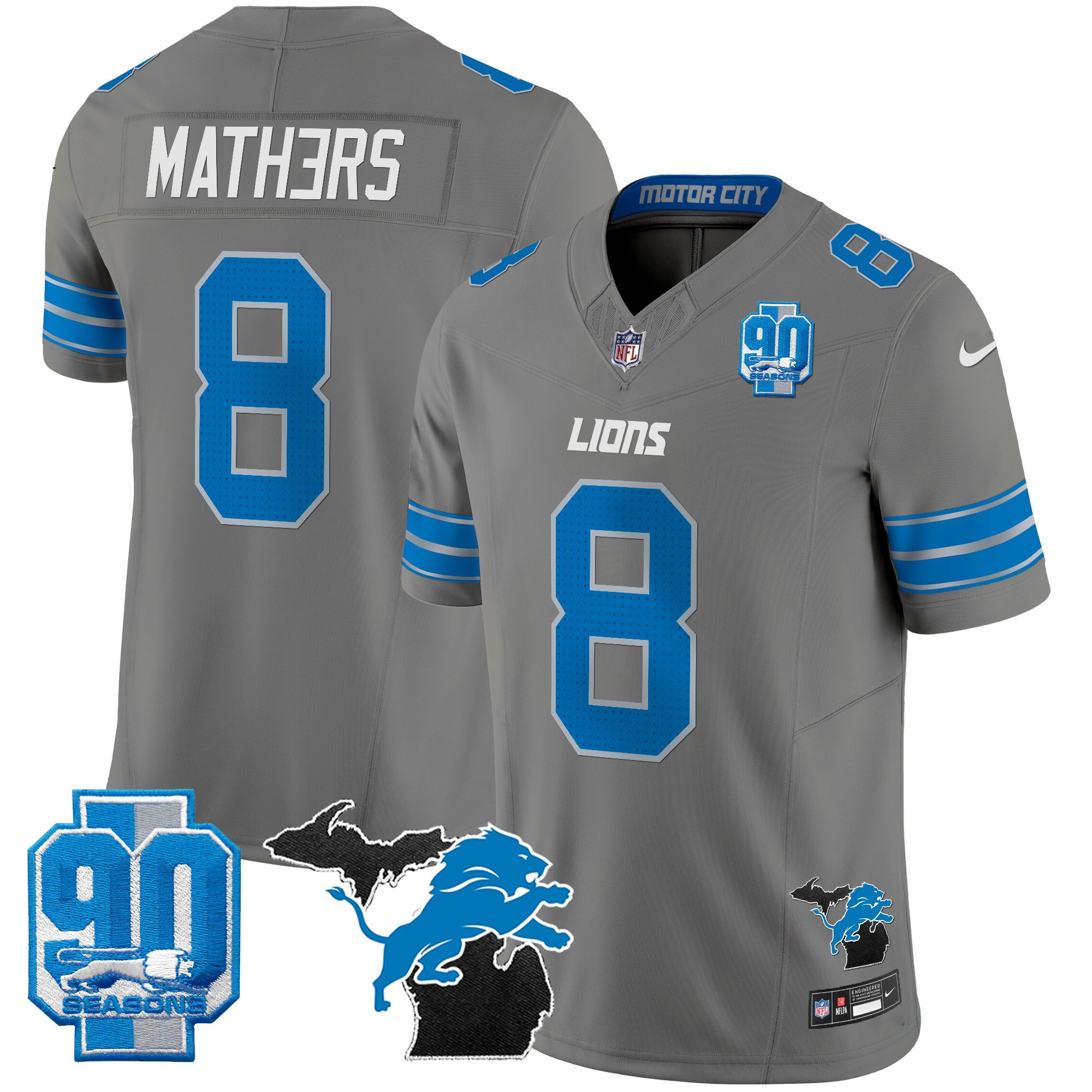 Men's Detroit Lions 2025 Michigan & 90th Year Patch Vapor Jersey - All Stitched - Image 45
