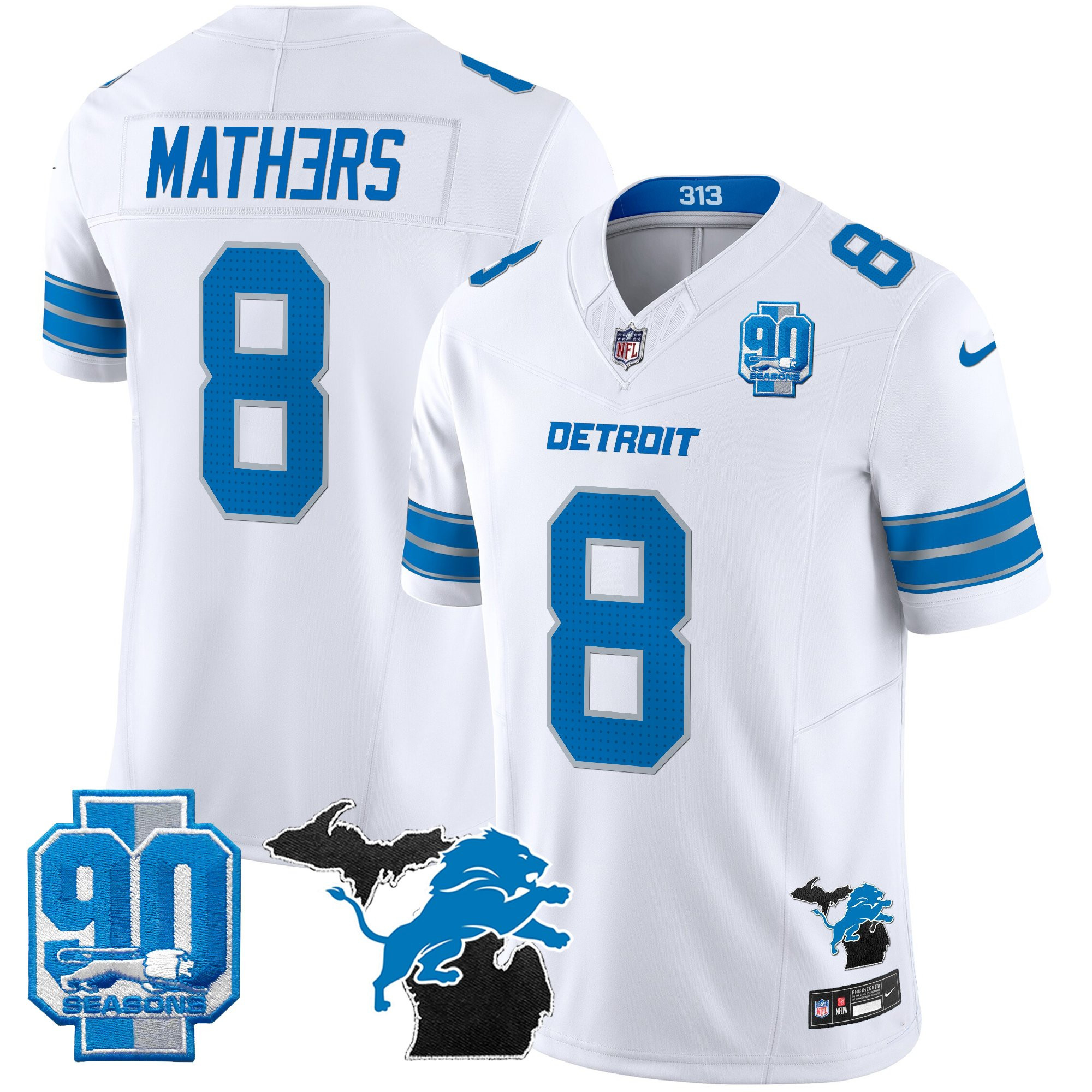 Men's Detroit Lions 2025 Michigan & 90th Year Patch Vapor Jersey - All Stitched - Image 27