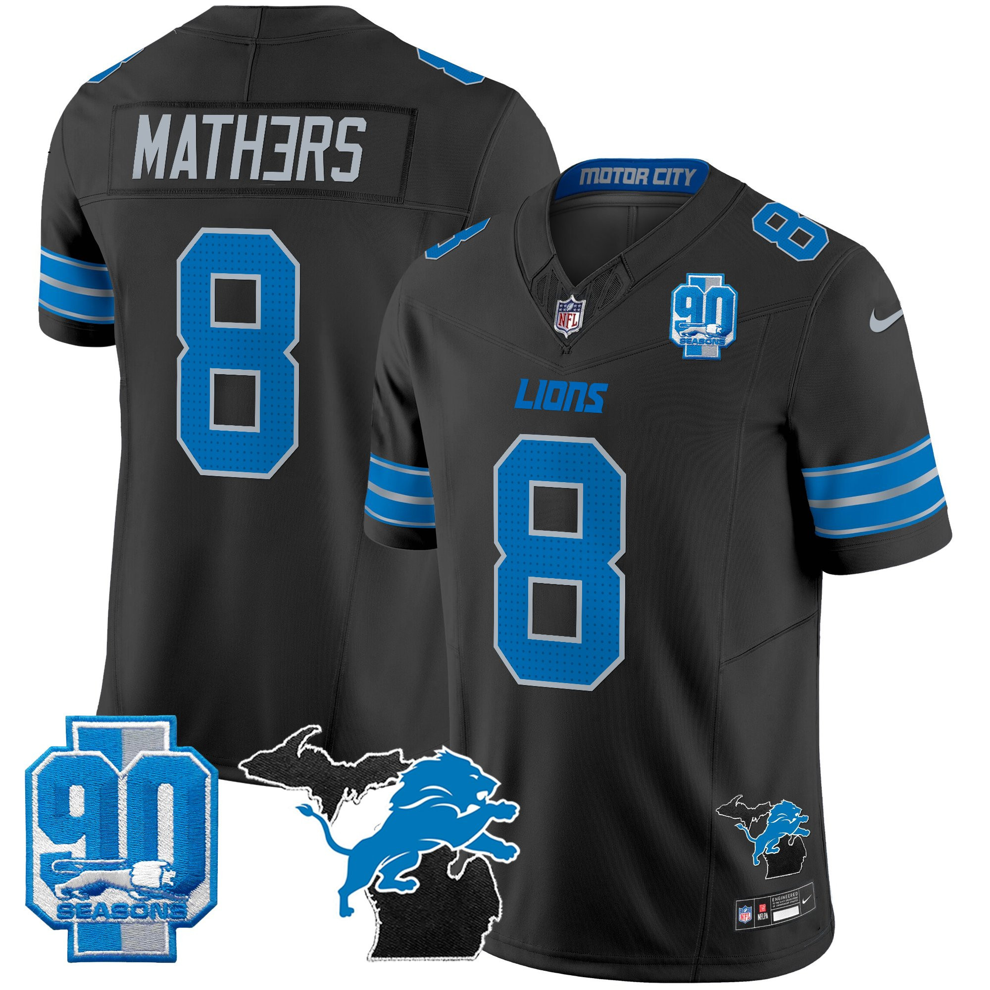 Men's Detroit Lions 2025 Michigan & 90th Year Patch Vapor Jersey - All Stitched - Image 9