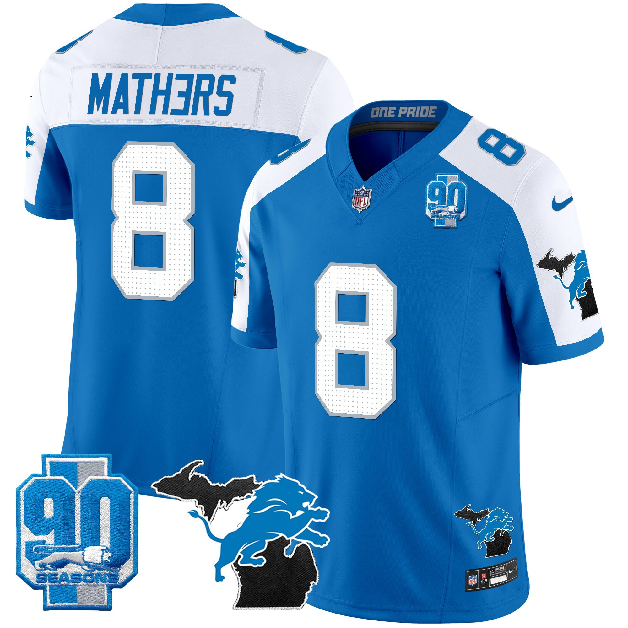 Men's Detroit Lions 2025 Michigan & 90th Year Patch Vapor Jersey - All Stitched - Image 54